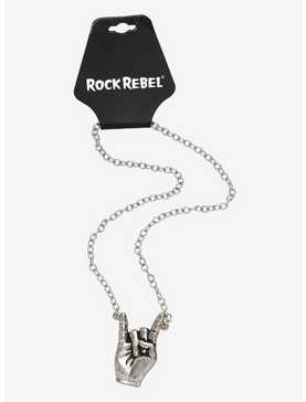 Rock Rebel Rock Hand Sign Necklace, , hi-res