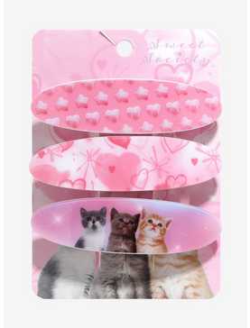 Sweet Society Pink Heart Cats Hair Clip Set, , hi-res