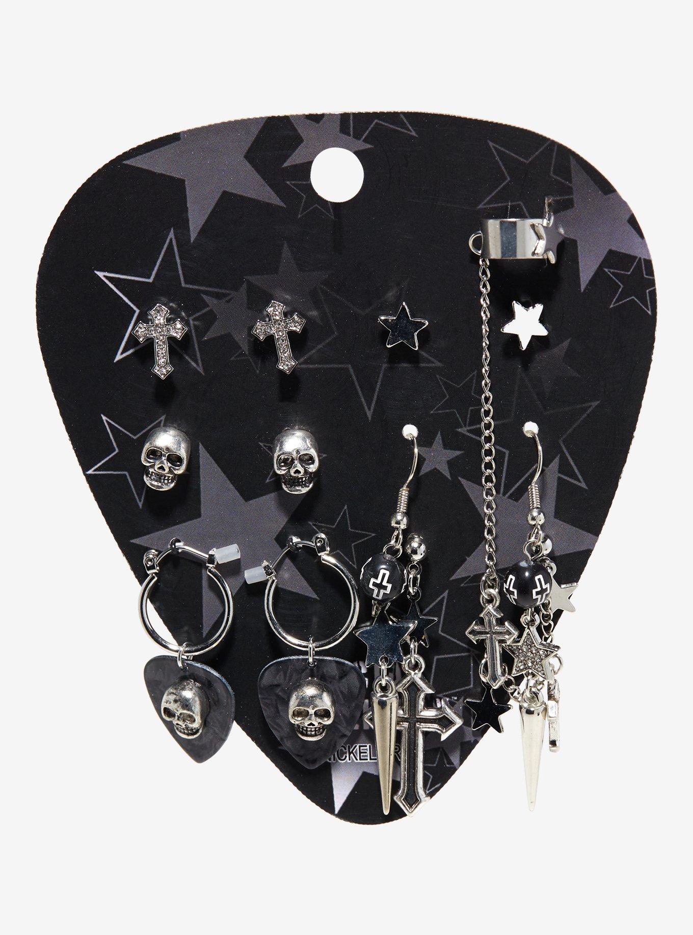 Social Collision® Skull Guitar Pick Cuff Earring Set, , hi-res