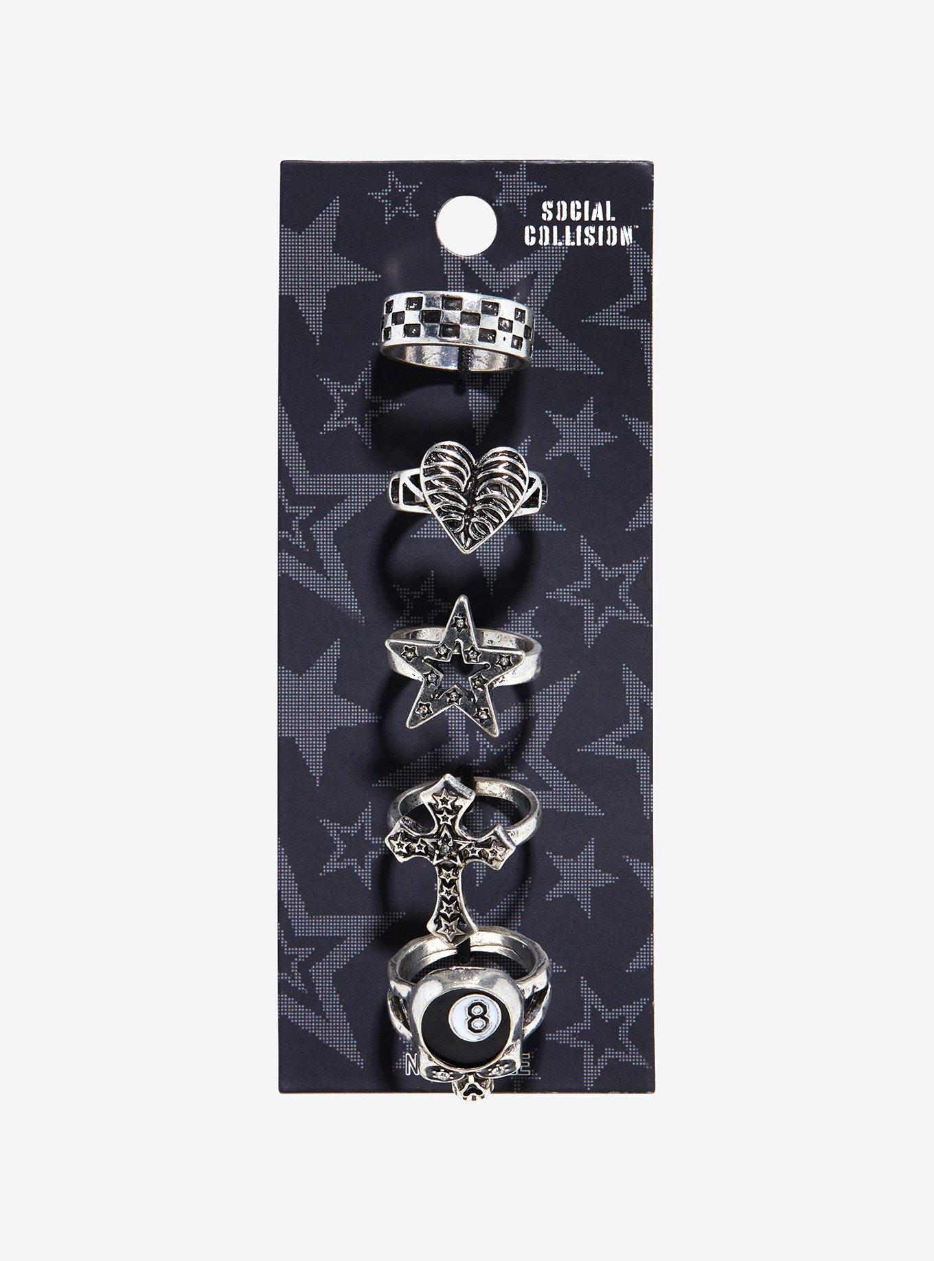 Social Collision 8 Ball Checker Star Ring Set, , hi-res