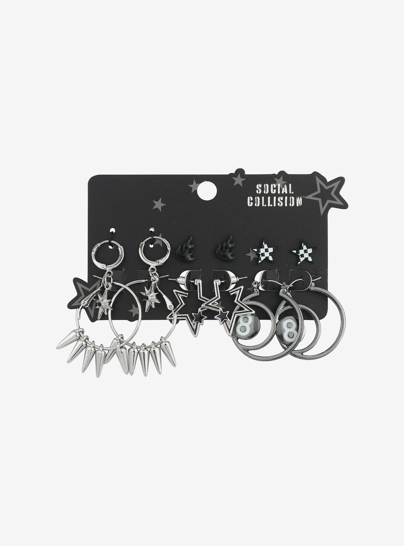 Social Collision® Stars Spikes & 8 Balls Earring Set, , hi-res