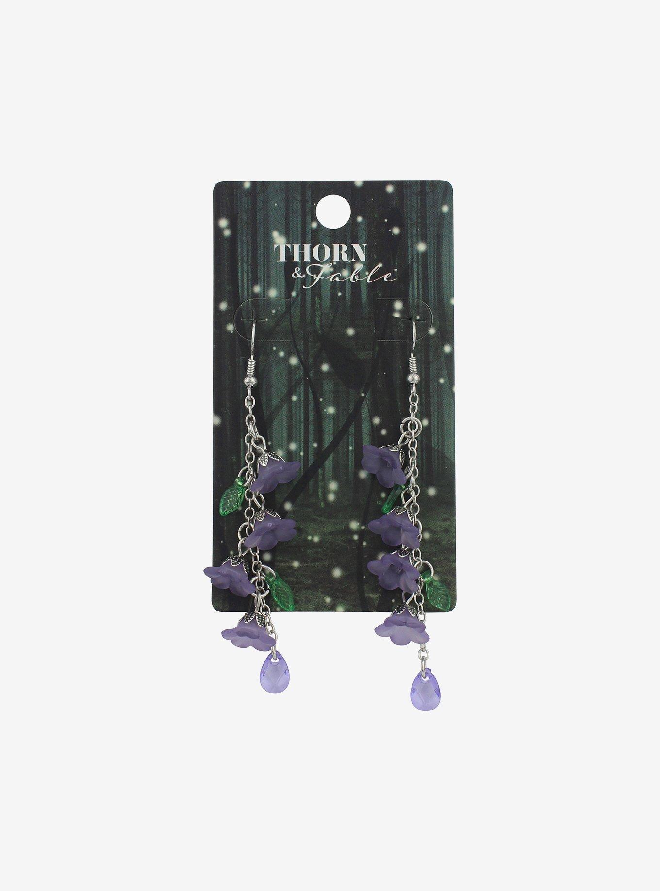 Thorn & Fable Purple Floral Drop Earrings, , hi-res