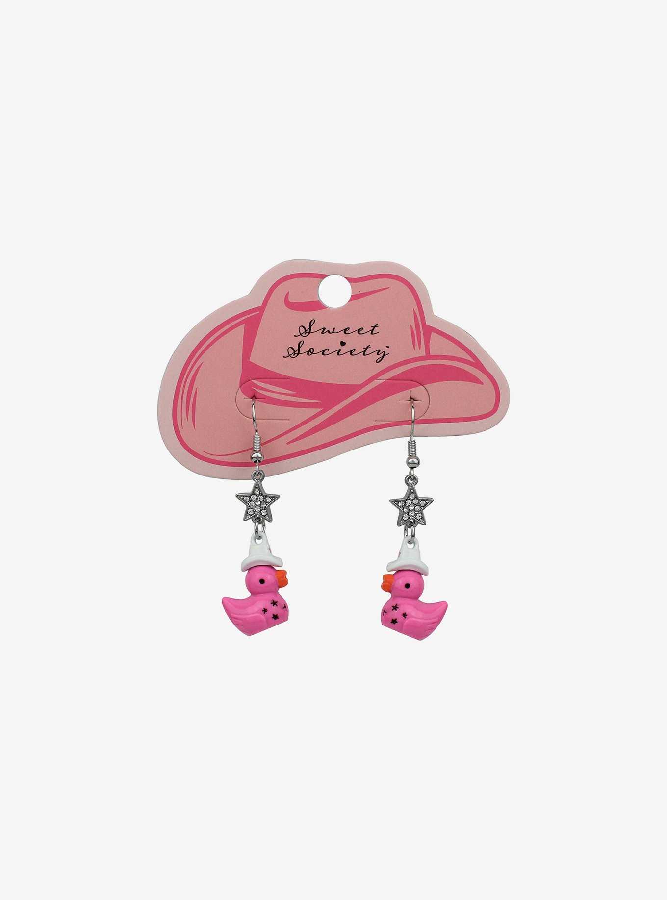 Sweet Society Pink Cowboy Duck Earrings, , hi-res