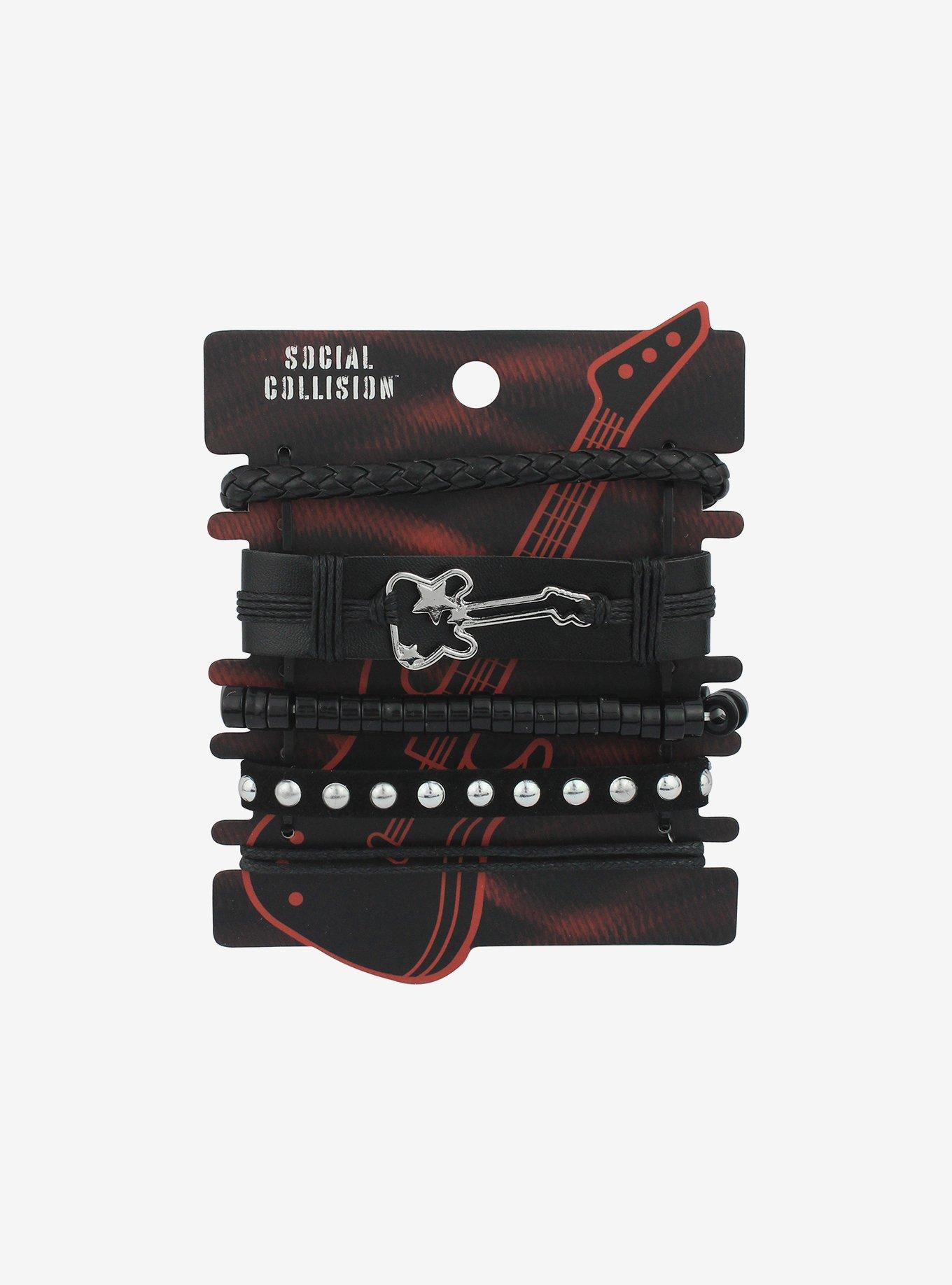 Social Collision&reg; Guitar Faux Leather Bracelet Set, , hi-res