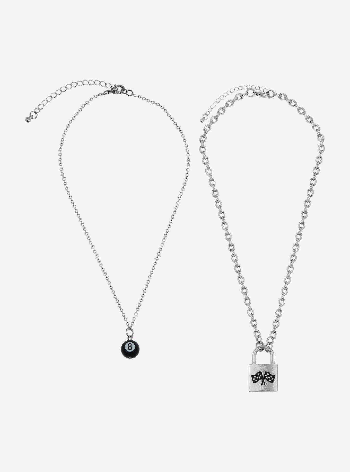 Social Collision® 8 Ball Checkered Flag Necklace Set, , hi-res