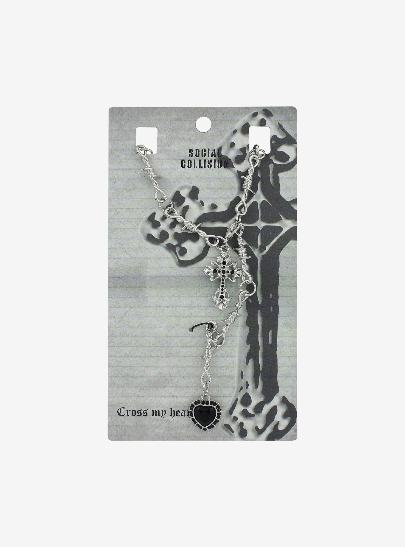 Social Collision&reg; Barbed Wire Cross Lariat Necklace, , hi-res