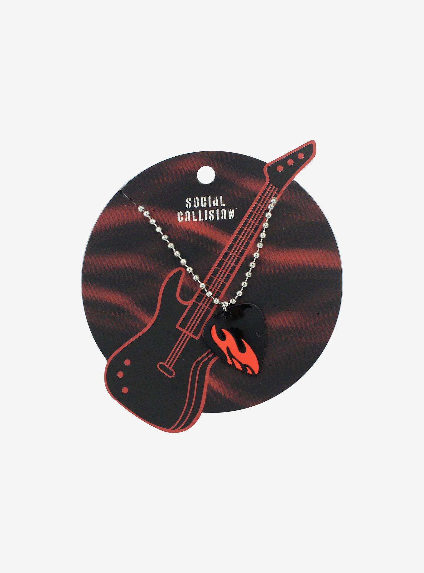 Social Collision Flaming Guitar Pick Necklace, , hi-res