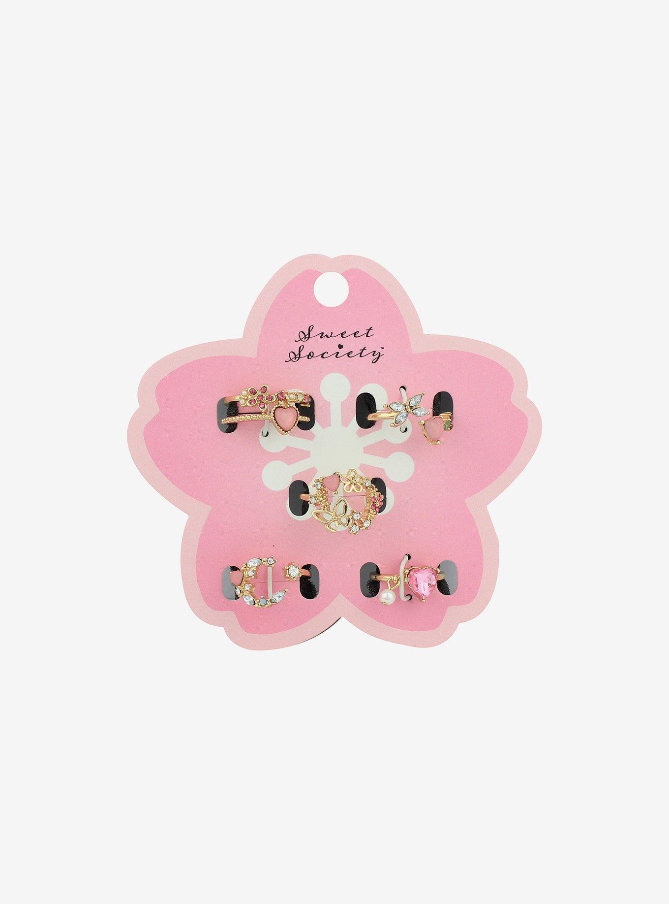 Sweet Society Pink Heart Bling Ring Set, , hi-res