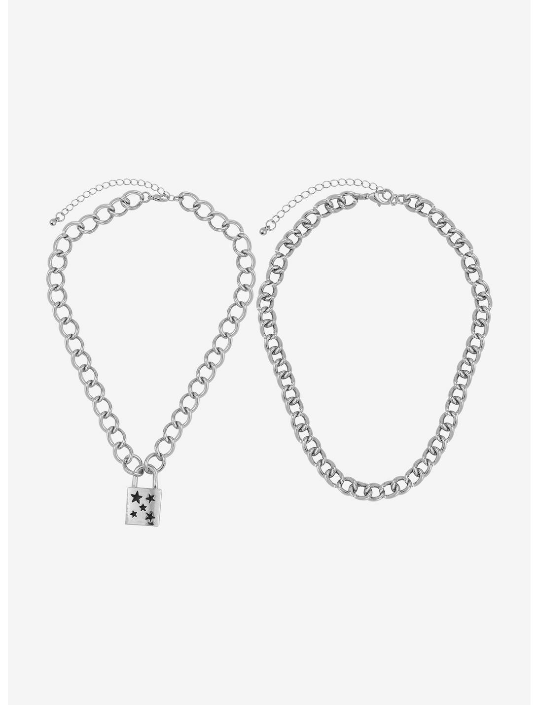 Social Collision Star Padlock Chunky Chain Necklace Set, , hi-res
