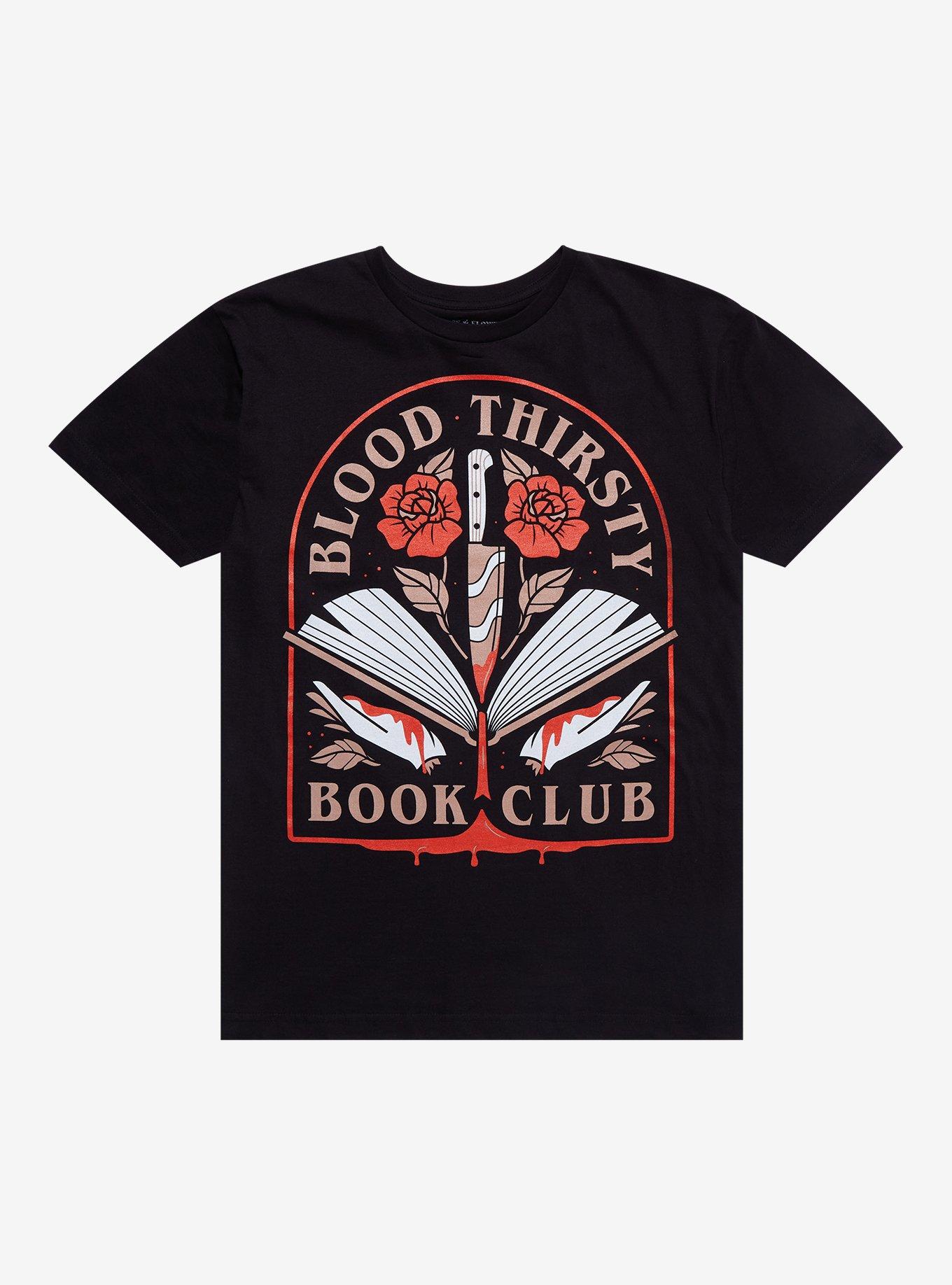 Bloodthirsty Book Club T-Shirt By Forensics & Flowers, BLACK, hi-res