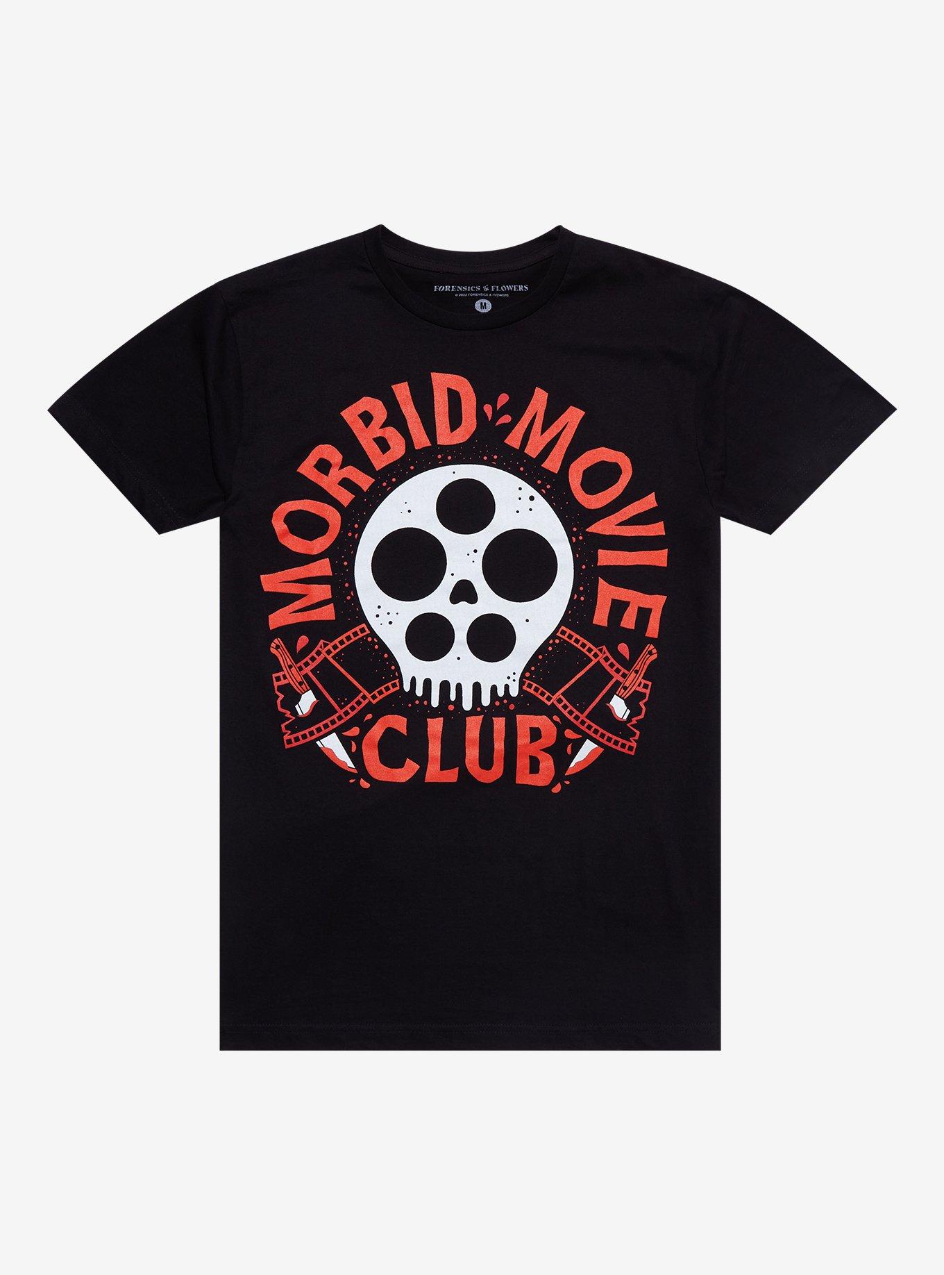 Morbid Movie Club T-Shirt By Forensics & Flowers, BLACK, hi-res