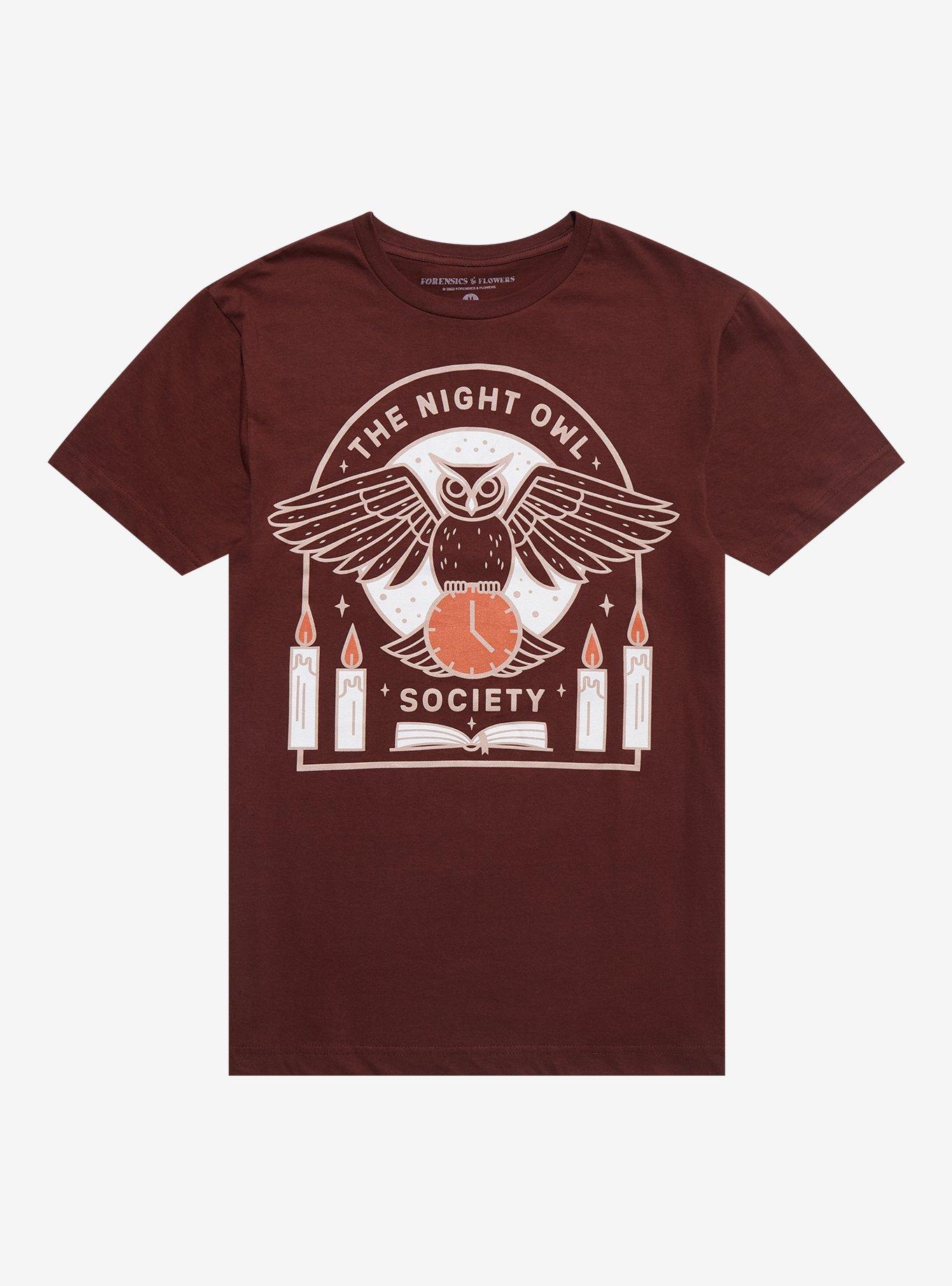 The Night Owl Society T-Shirt By Forensics & Flowers, BROWN, hi-res