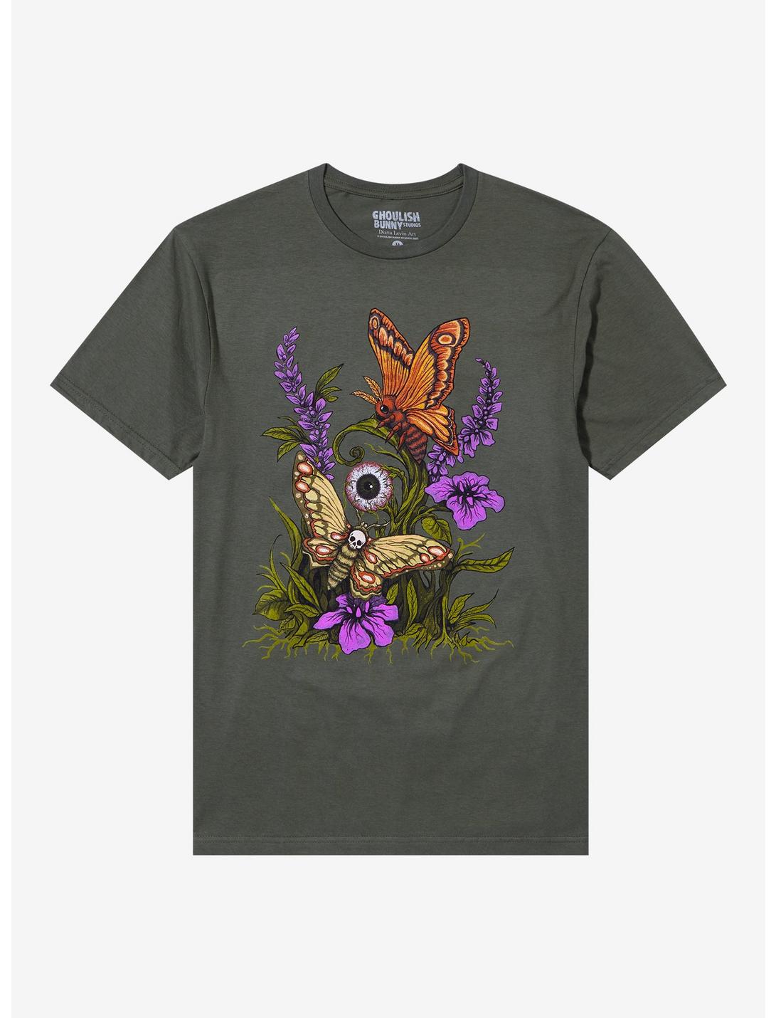 Eyeball Moths T-Shirt By Ghoulish Bunny Studios, FOREST GREEN, hi-res