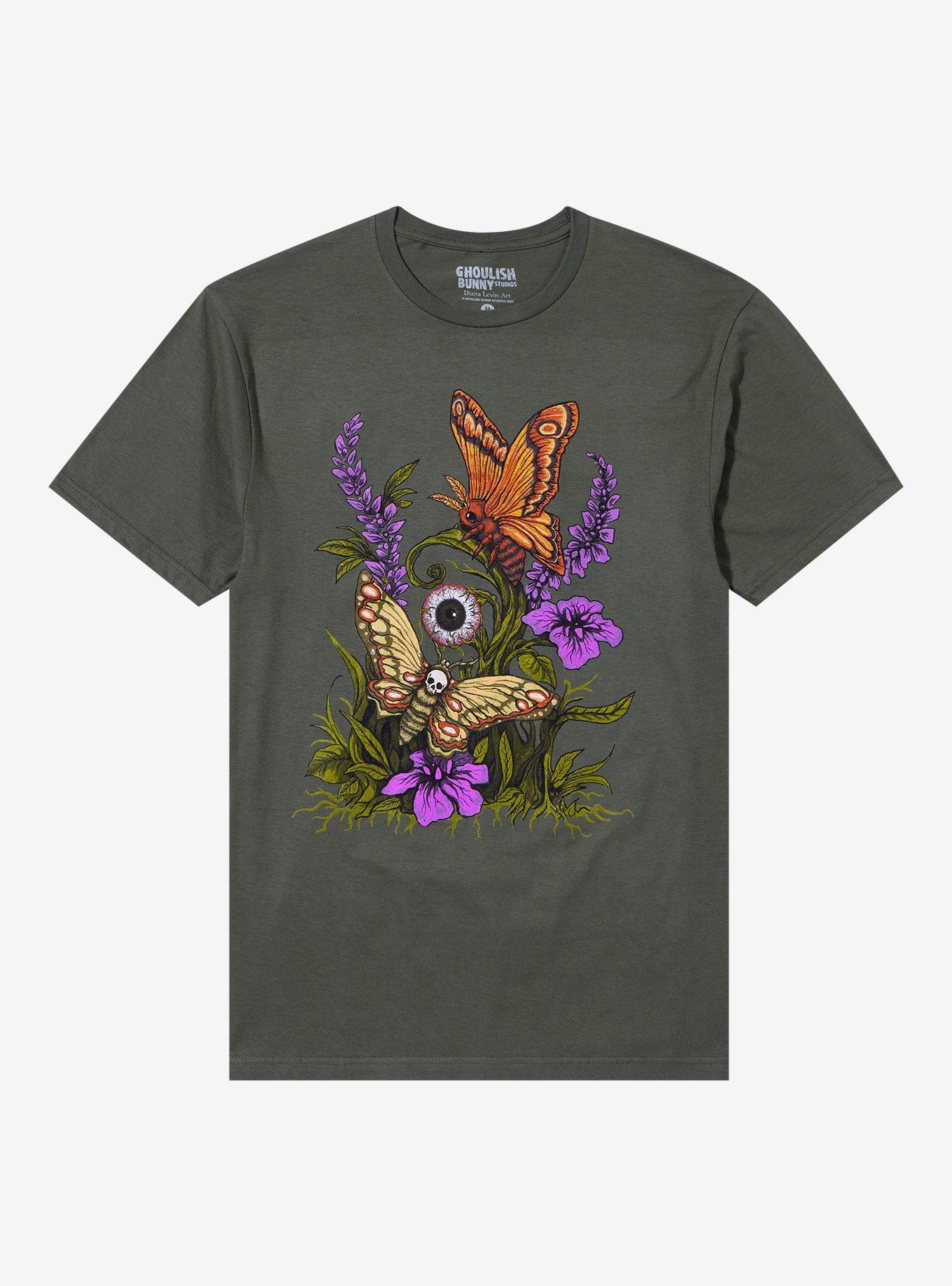 Eyeball Moths T-Shirt By Ghoulish Bunny Studios, FOREST GREEN, hi-res
