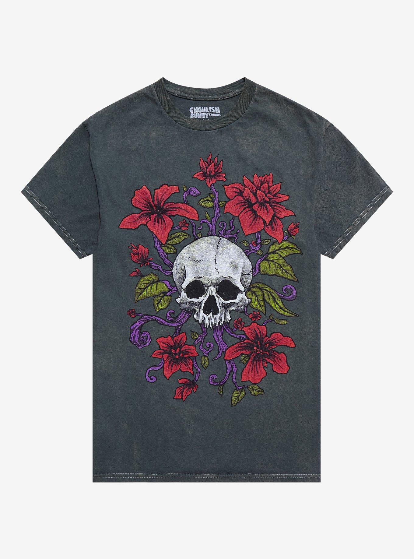 Skull Flowers T-Shirt By Ghoulish Bunny Studios | Hot Topic