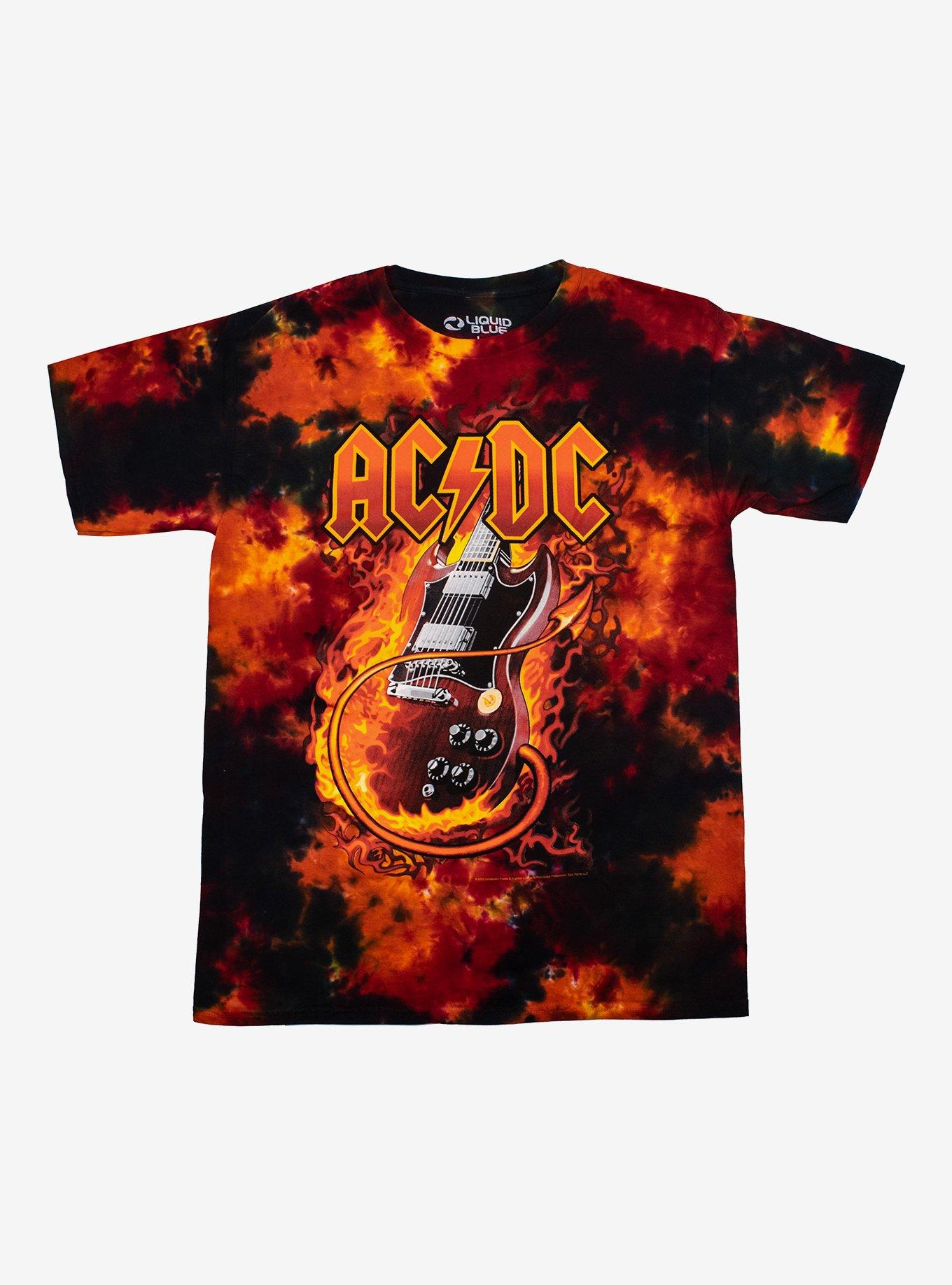 AC/DC Flaming Guitar Tie-Dye T-Shirt, MULTI, hi-res
