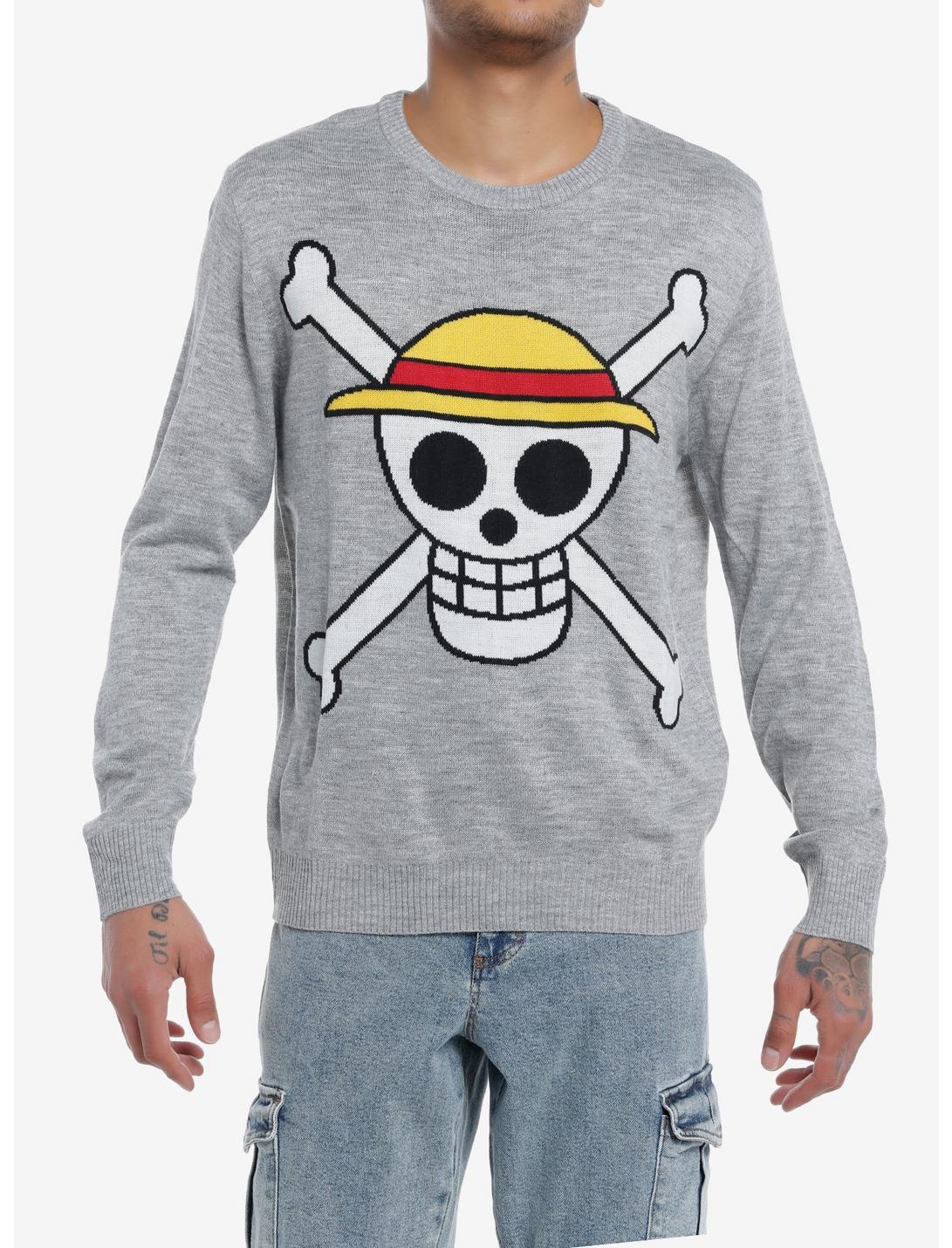 One Piece Straw Hats Jolly Roger Intarsia Knit Sweater, GREY, hi-res