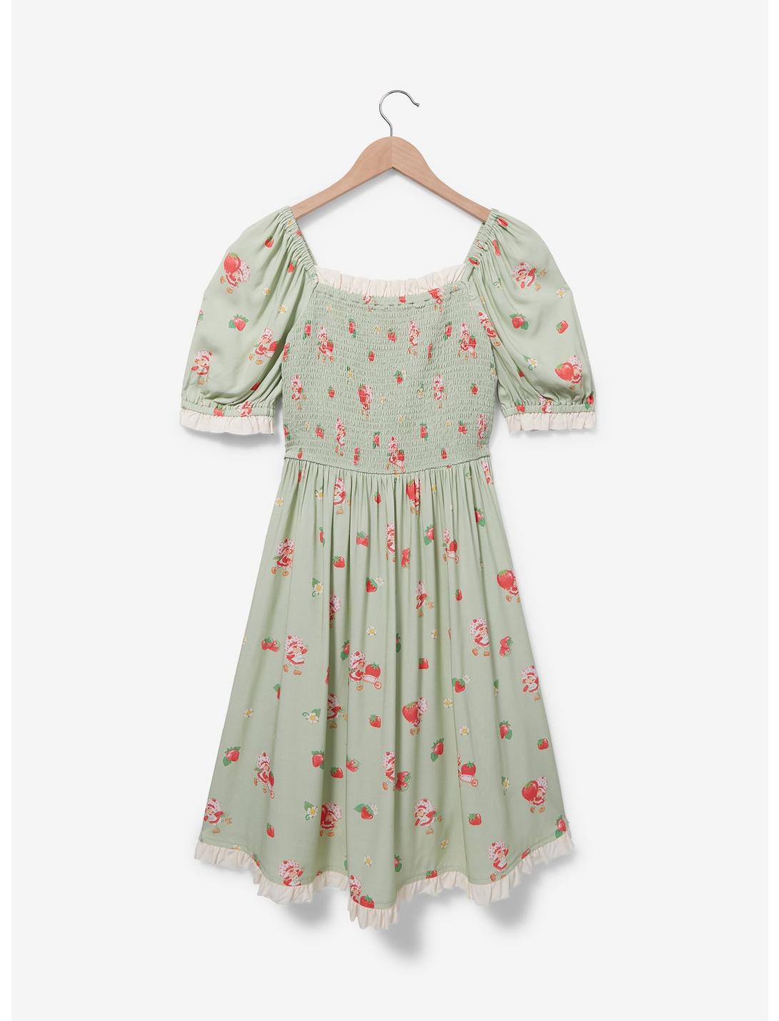 Strawberry Shortcake Allover Print Smock Dress - BoxLunch Exclusive, LIGHT GREEN, hi-res