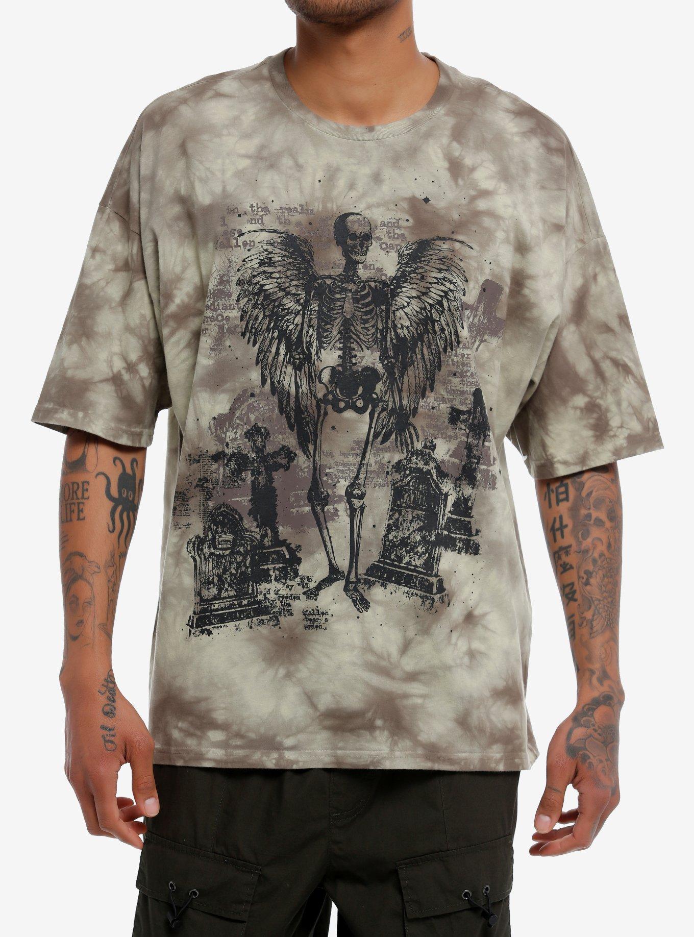 Thorn & Fable Winged Skeleton Cemetery Tie-Dye T-Shirt, , hi-res