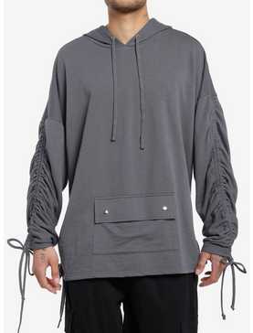 Grey Ruched Oversized Hoodie, , hi-res