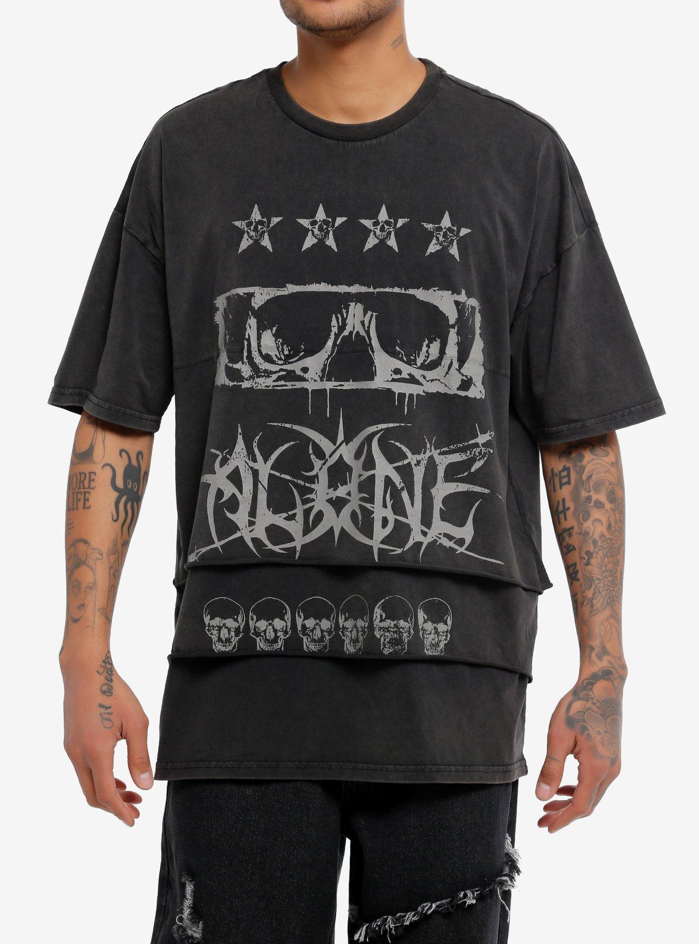 Social Collision Skull Alone Layered Oversized T-Shirt, , hi-res