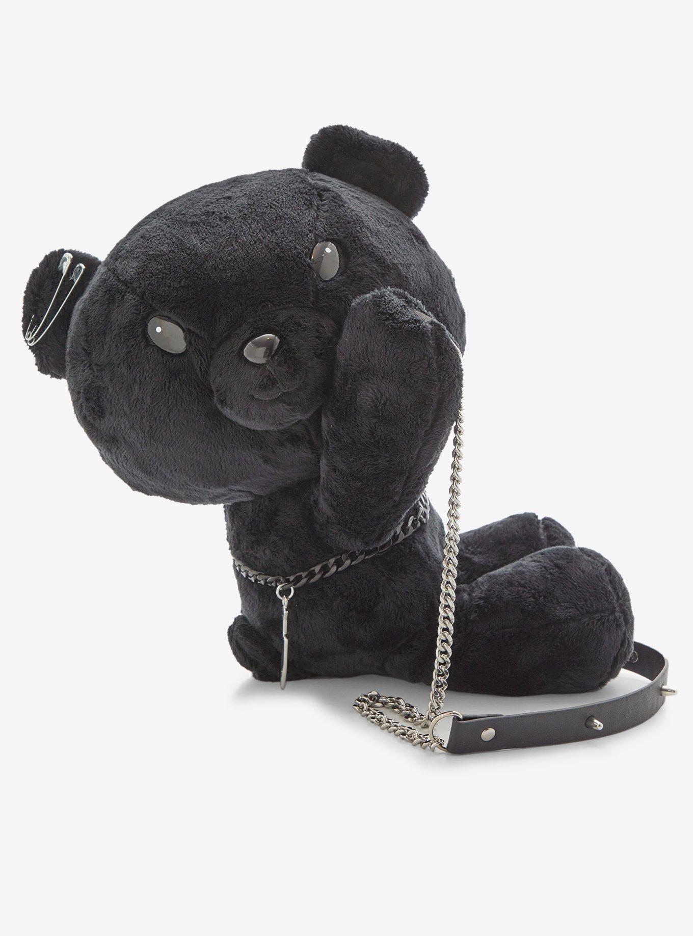 Black Hugging Bear Plush Crossbody Bag, , hi-res