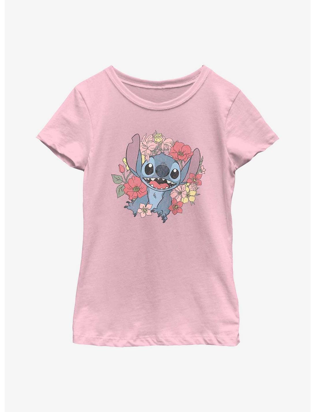 Disney Lilo & Stitch Floral Stitch Youth Girls T-Shirt, PINK, hi-res