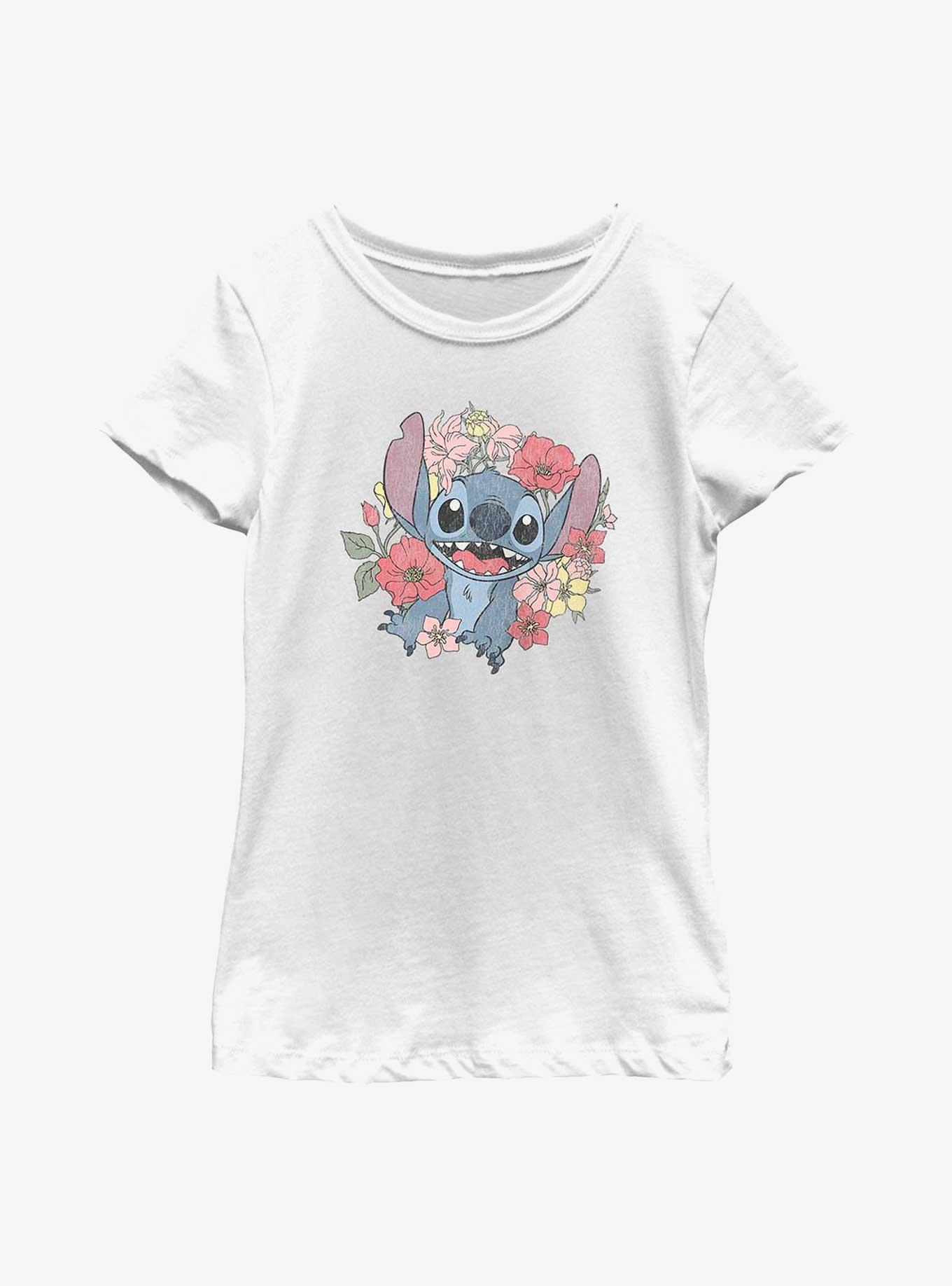 Disney Lilo & Stitch Floral Stitch Youth Girls T-Shirt, WHITE, hi-res