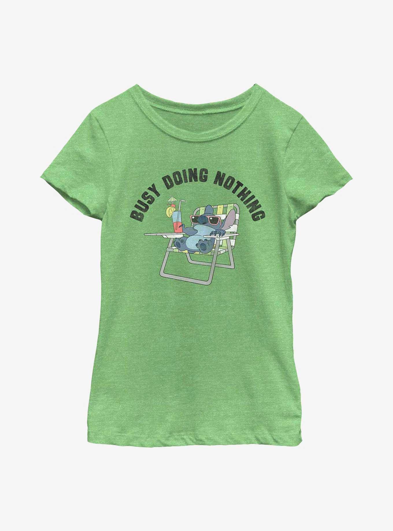 Disney Lilo & Stitch Busy Doing Nothing Youth Girls T-Shirt, GRN APPLE, hi-res