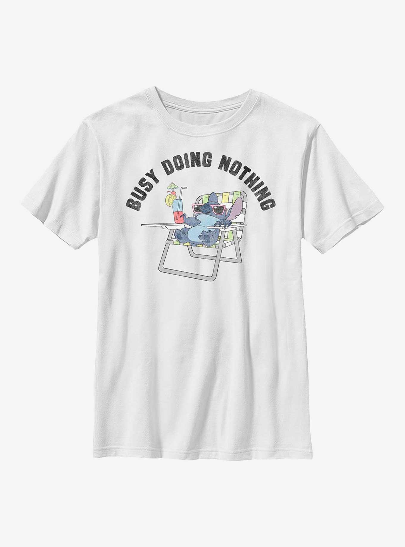 Disney Lilo & Stitch Busy Doing Nothing Youth T-Shirt, WHITE, hi-res