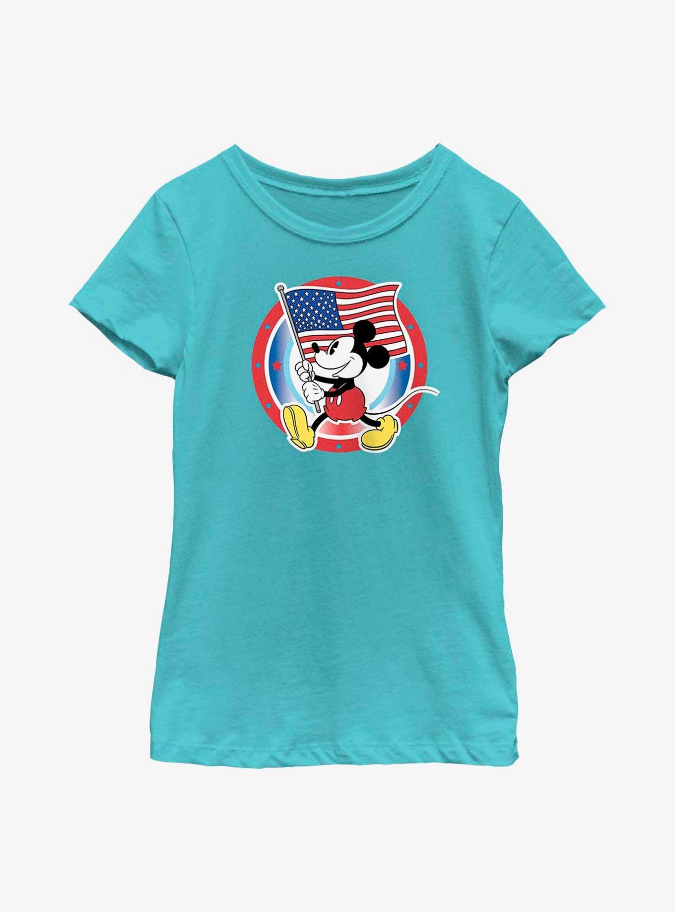 Disney Mickey Mouse American Flag Badge Youth Girls T-Shirt, , hi-res