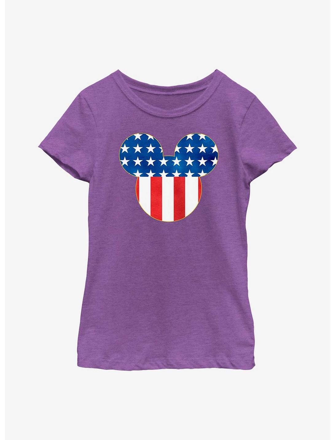 Disney Mickey Mouse Patriotic Mouse Ears Youth Girls T-Shirt, PURPLE BERRY, hi-res
