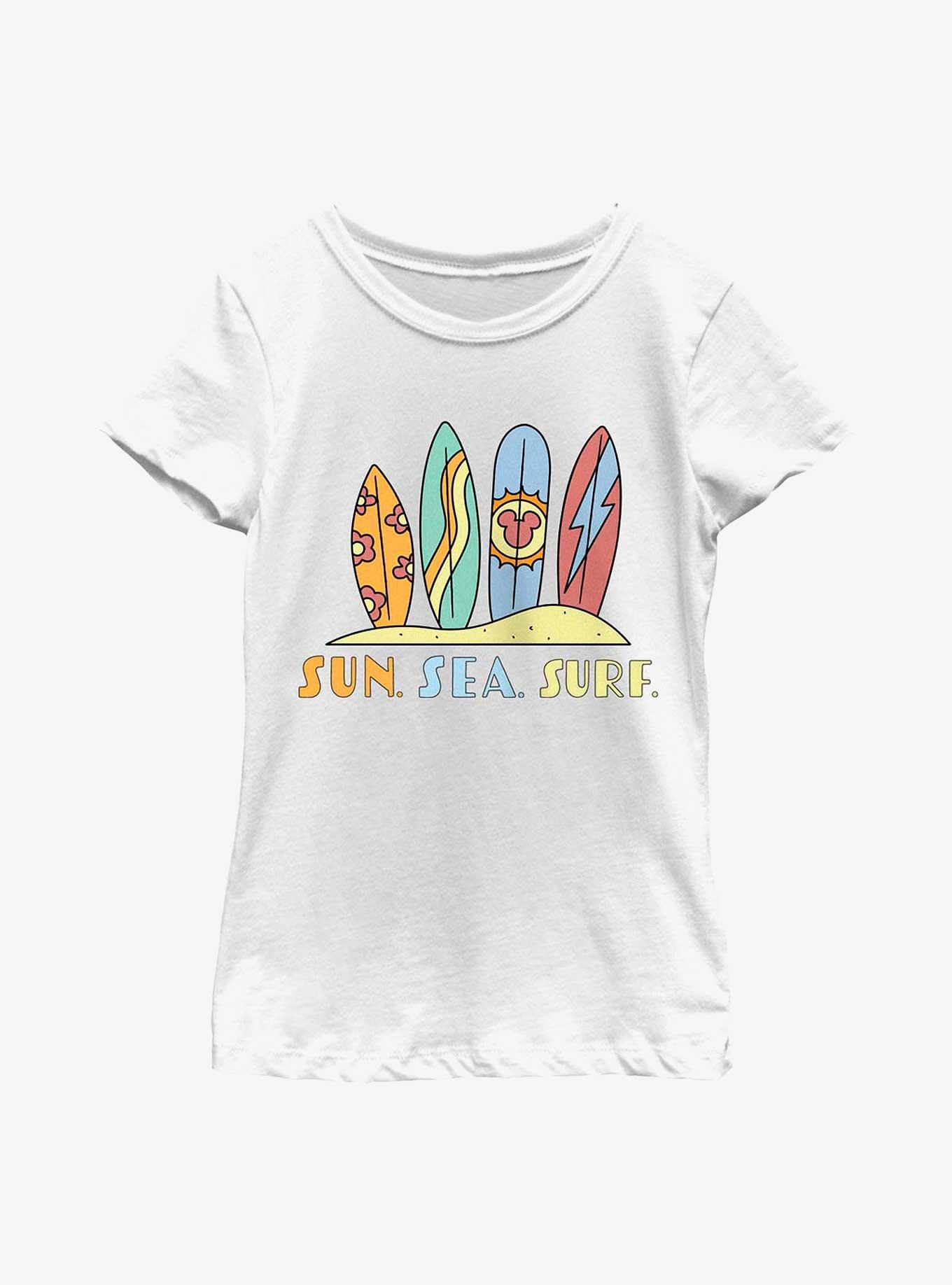 Disney Mickey Mouse Sun Sea Surf Boards Youth Girls T-Shirt, , hi-res