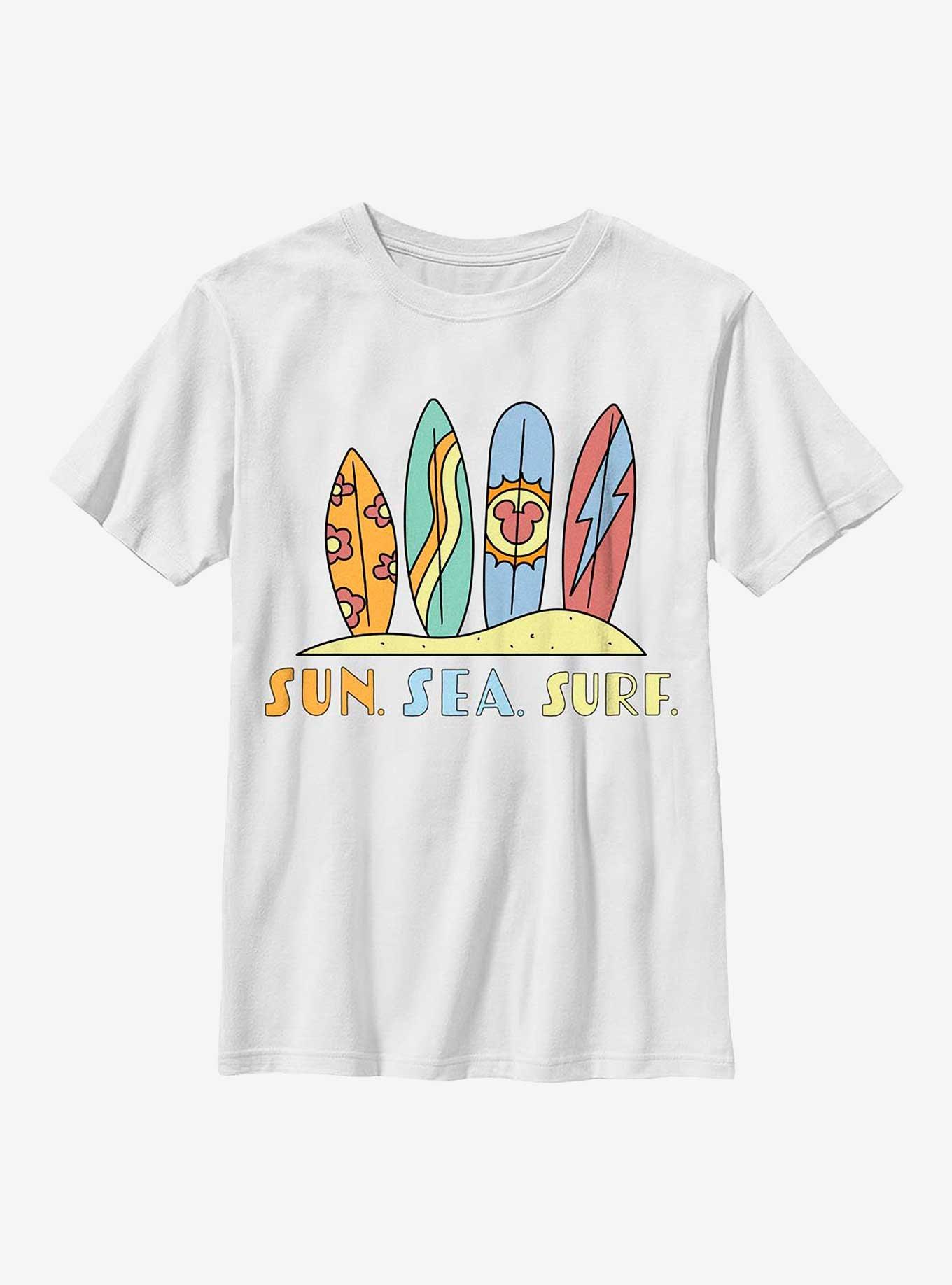 Disney Mickey Mouse Sun Sea Surf Boards Youth T-Shirt - WHITE