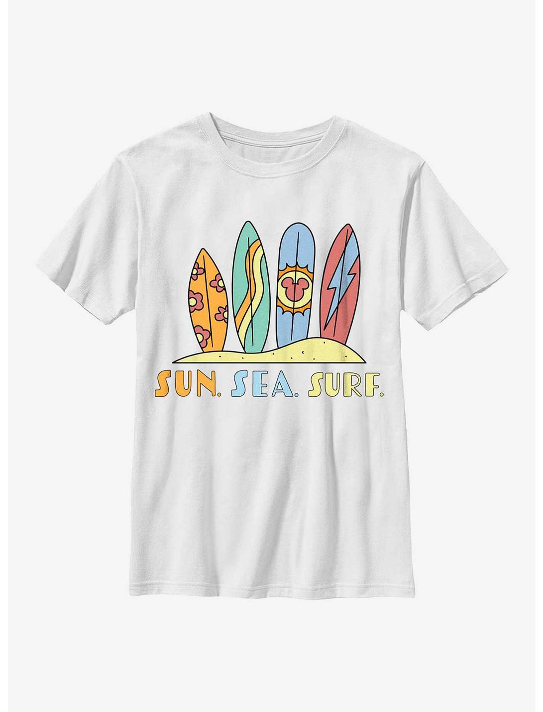 Disney Mickey Mouse Sun Sea Surf Boards Youth T-Shirt, WHITE, hi-res
