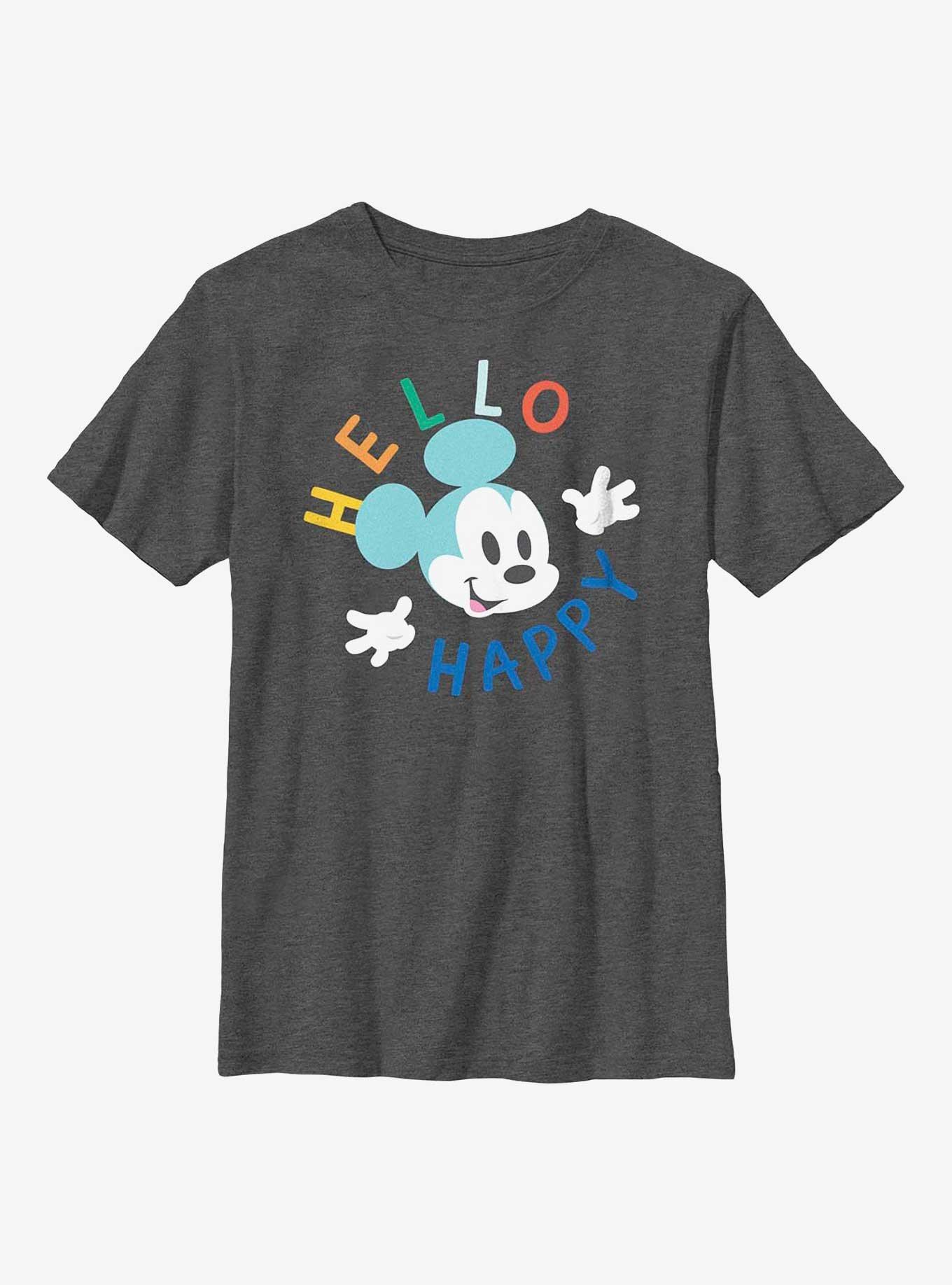 Disney Mickey Mouse Hello Happy Youth T-Shirt, CHAR HTR, hi-res