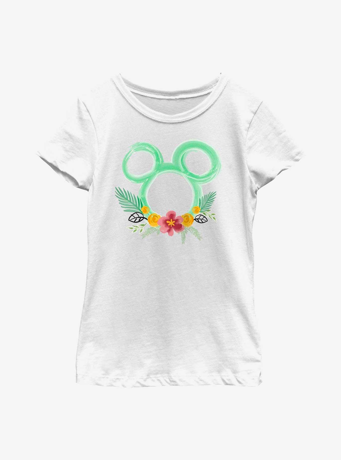 Disney Mickey Mouse Head Outline Floral Youth Girls T-Shirt, , hi-res