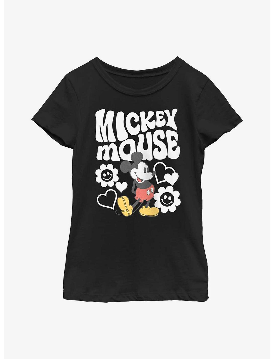 Disney Mickey Mouse Groovy And Flowers Youth Girls T-Shirt, BLACK, hi-res
