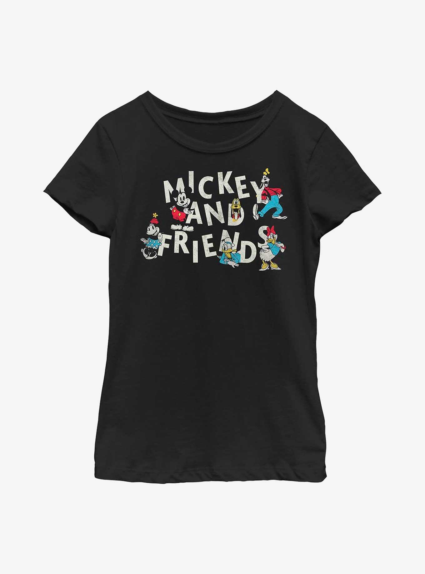 Disney Mickey Mouse Scaterred Vintage Friends Youth Girls T-Shirt, BLACK, hi-res