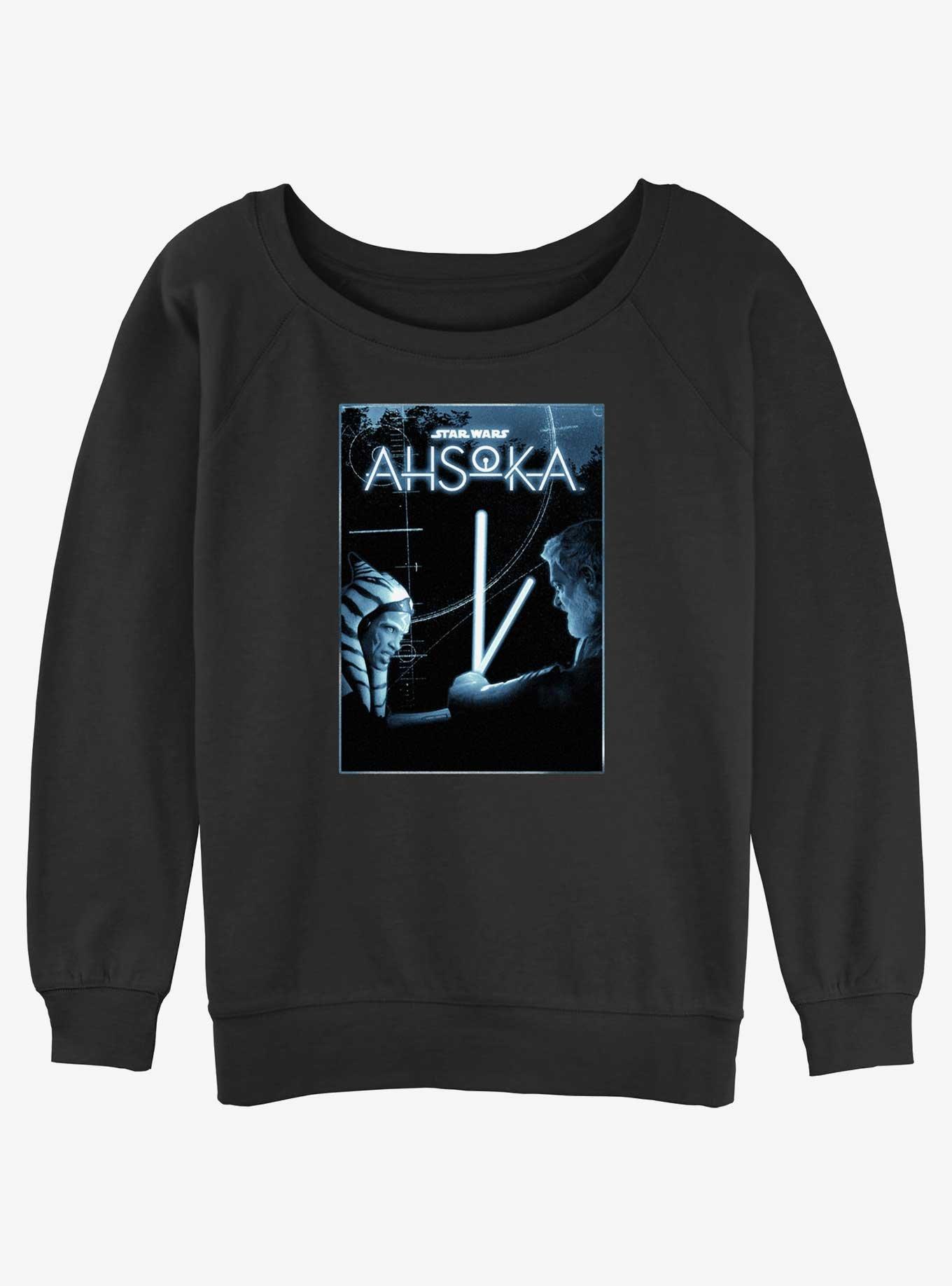 Disney Ahsoka vs. Baylan Skoll Lightsaber Battle Poster Girls Slouchy Sweatshirt Hot Topic Web Exclusive, BLACK, hi-res