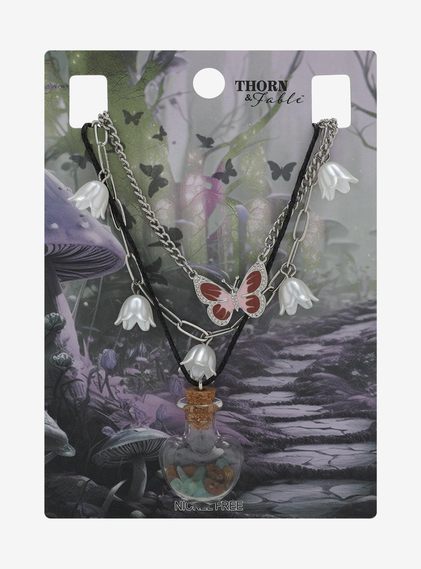 Thorn & Fable Flower Butterfly Bottle Necklace Set, , hi-res