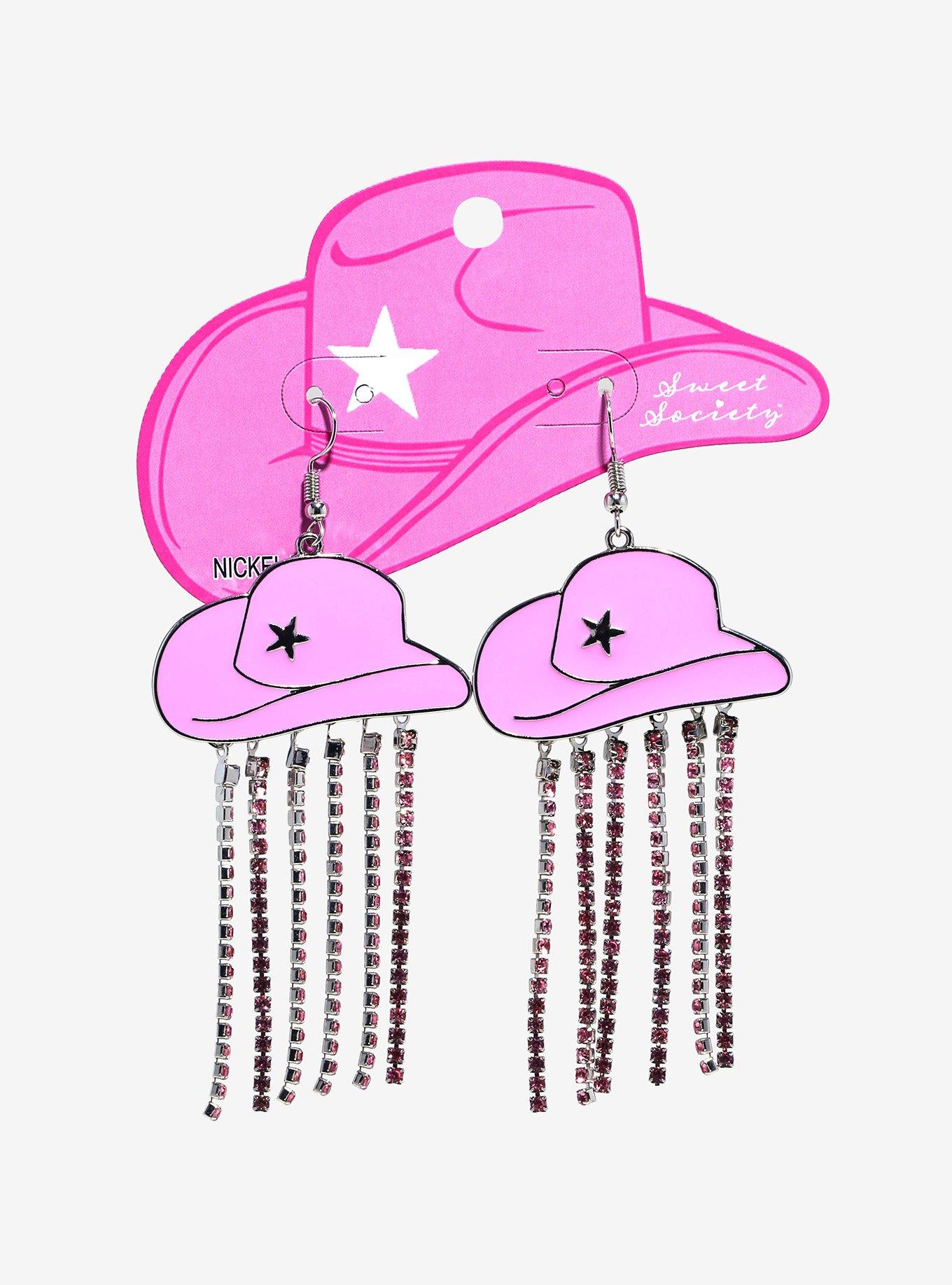 Sweet Society Pink Cowboy Hat Sparkle Strand Earrings, , hi-res