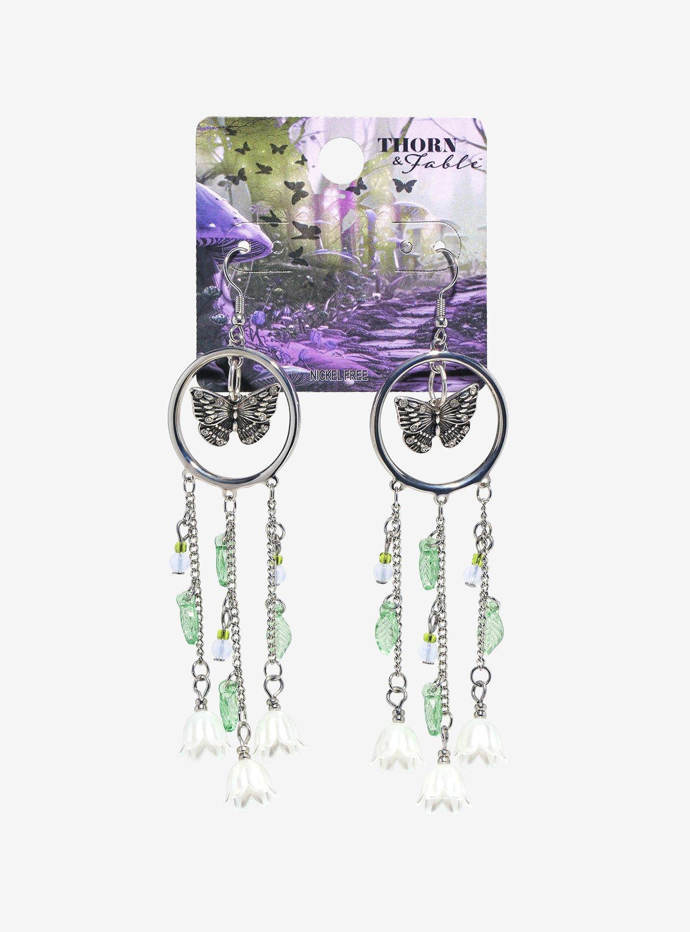 Thorn & Fable Butterfly Flower Drop Earrings, , hi-res