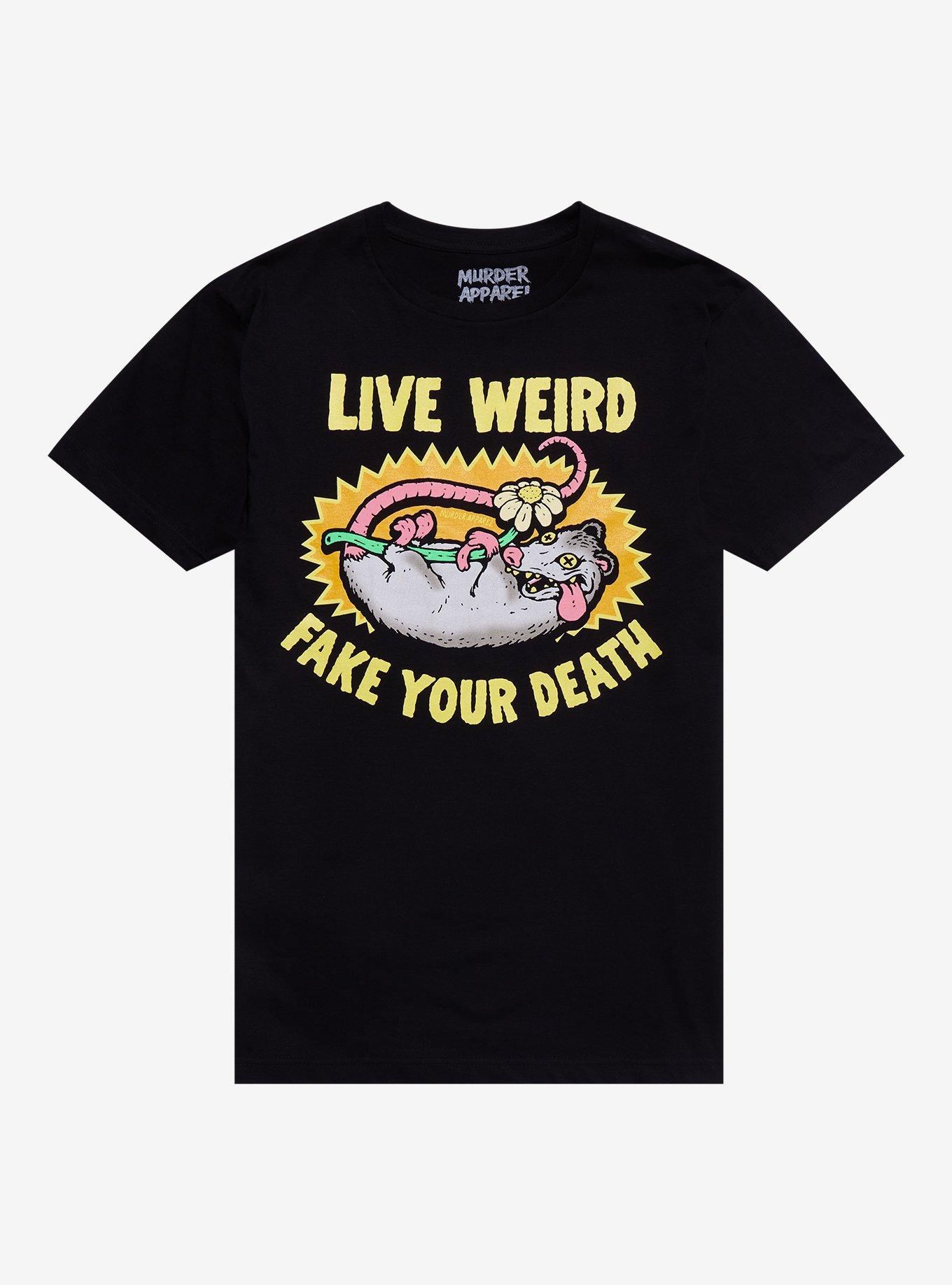 Live Weird Fake Your Death Possum T-Shirt By Murder Apparel, BLACK, hi-res