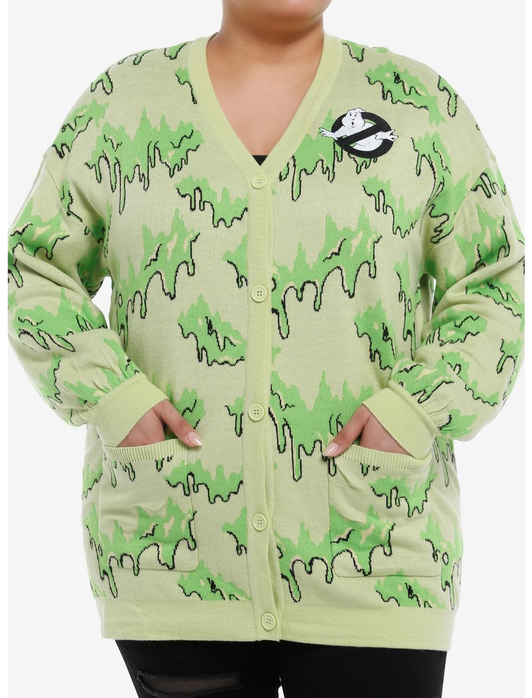 Her Universe Ghostbusters Slimer Glow-In-The-Dark Cardigan Plus Size, NEON GREEN, hi-res