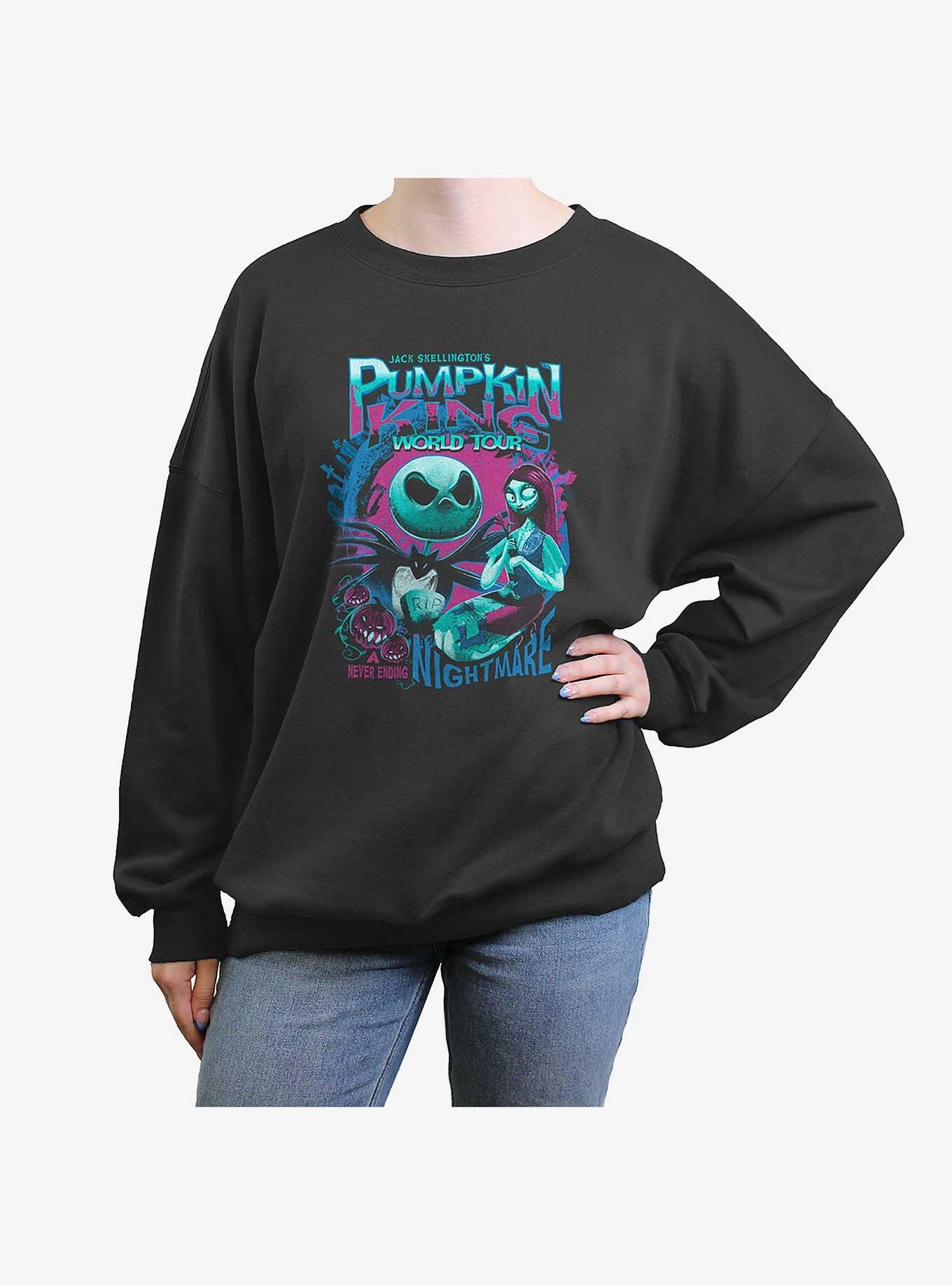 The Nightmare Before Christmas Pumpkin King World Tour Girls Oversized Sweatshirt, CHARCOAL, hi-res