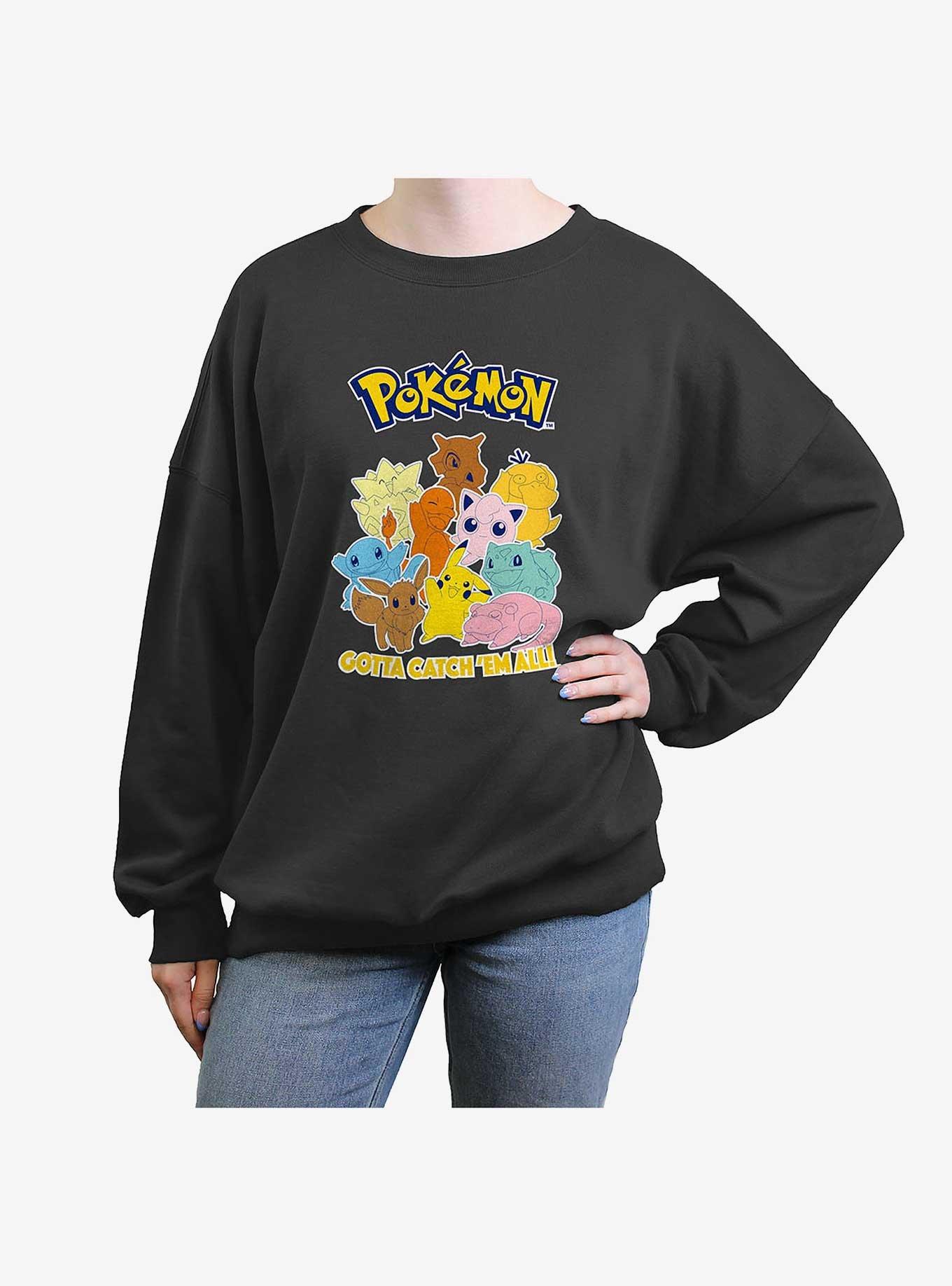 Pokemon Gotta Catch 'Em All Girls Oversized Sweatshirt, CHARCOAL, hi-res