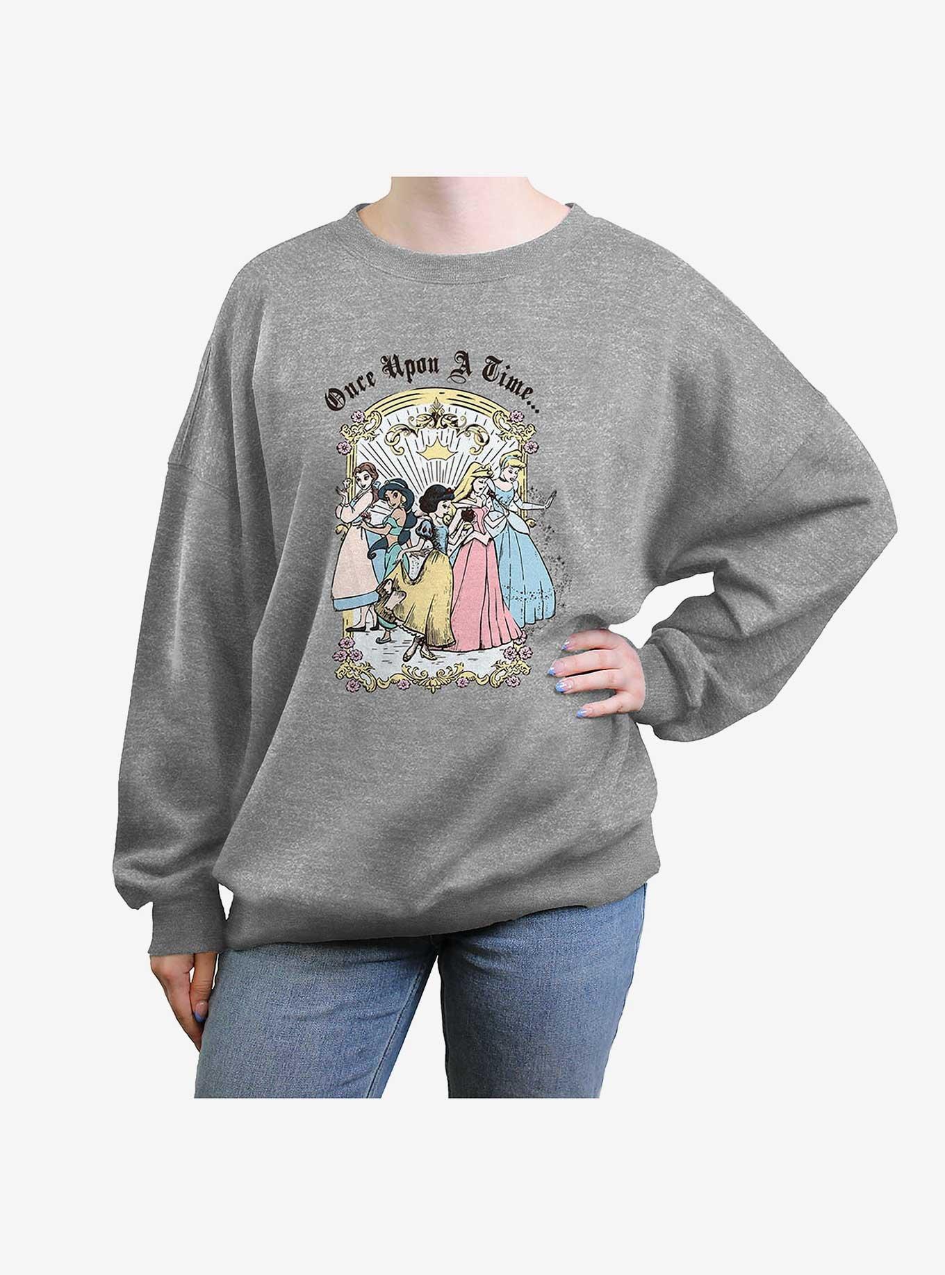 Disney Princesses Vintage Group Girls Oversized Sweatshirt, HEATHER GR, hi-res