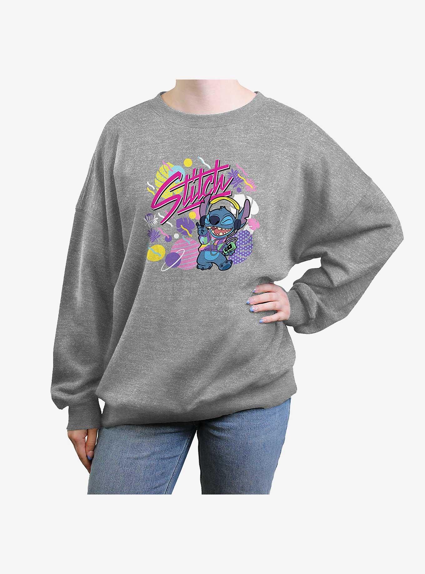 Disney Lilo & Stitch 90s Rock Girls Oversized Sweatshirt, HEATHER GR, hi-res