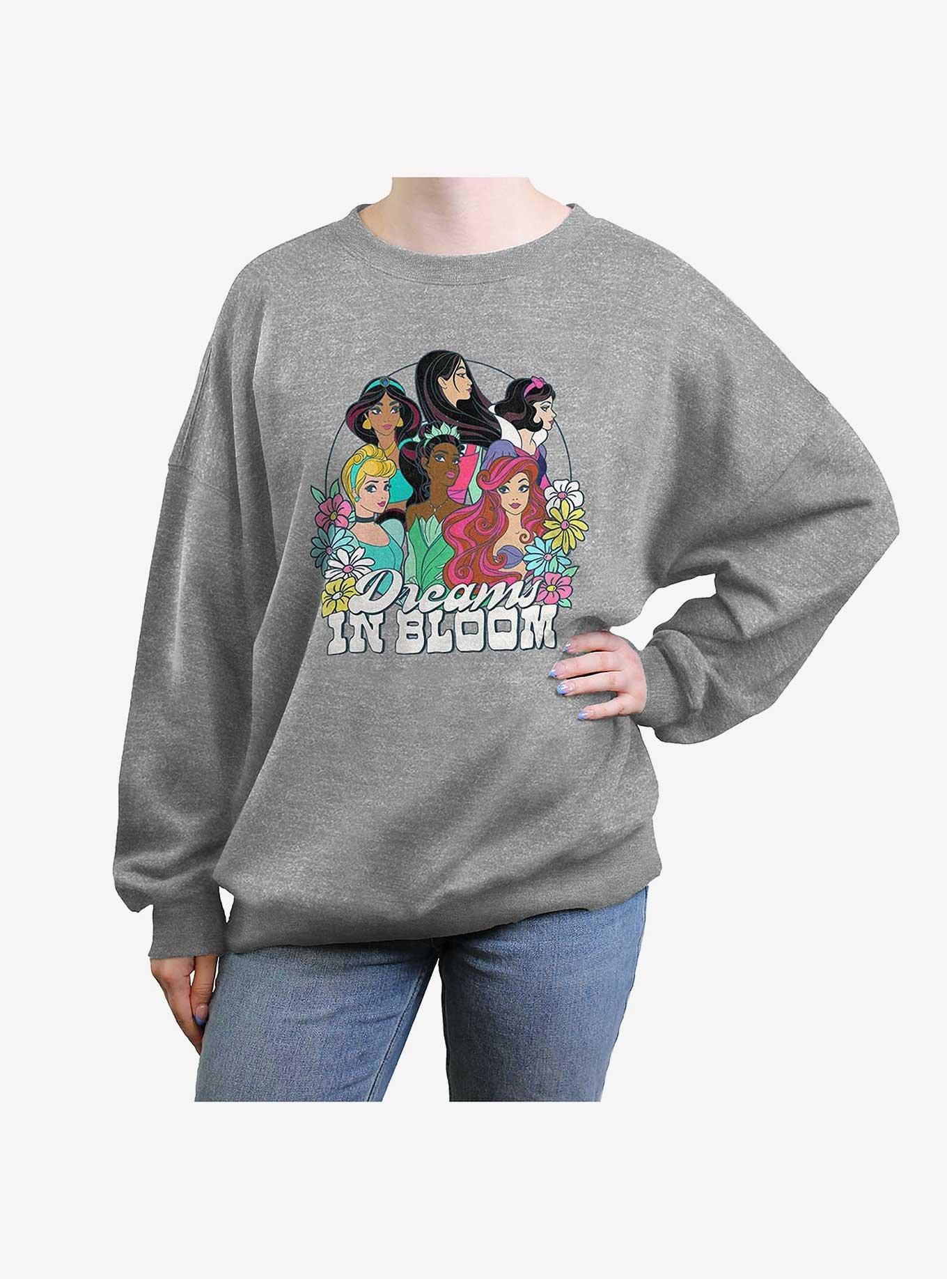 Disney Princesses Dreams In Bloom Girls Oversized Sweatshirt, HEATHER GR, hi-res